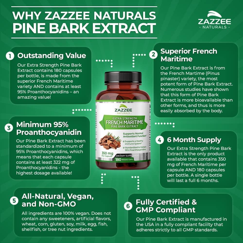 Zazzee Extra Strength French Maritime Pine Bark Extract 350mg 180
