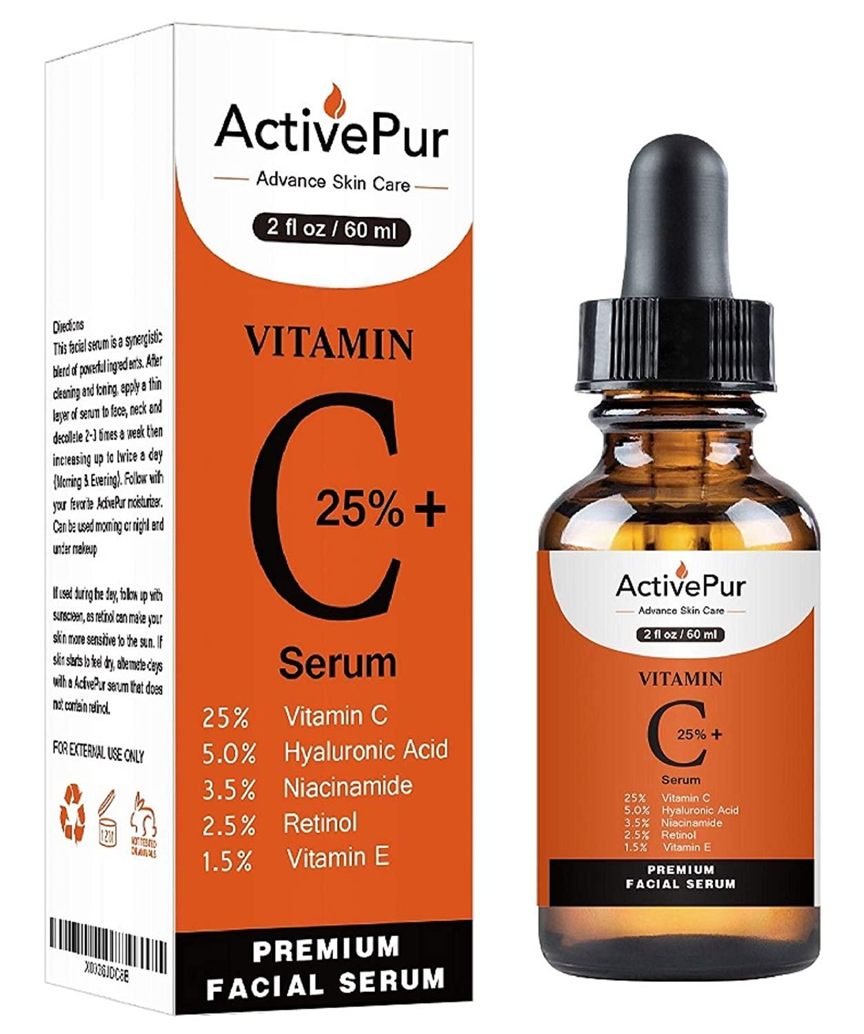 ActivePur 25 Vitamin C Serum for Face (2 Oz/60 ml) Vitamin E+B5
