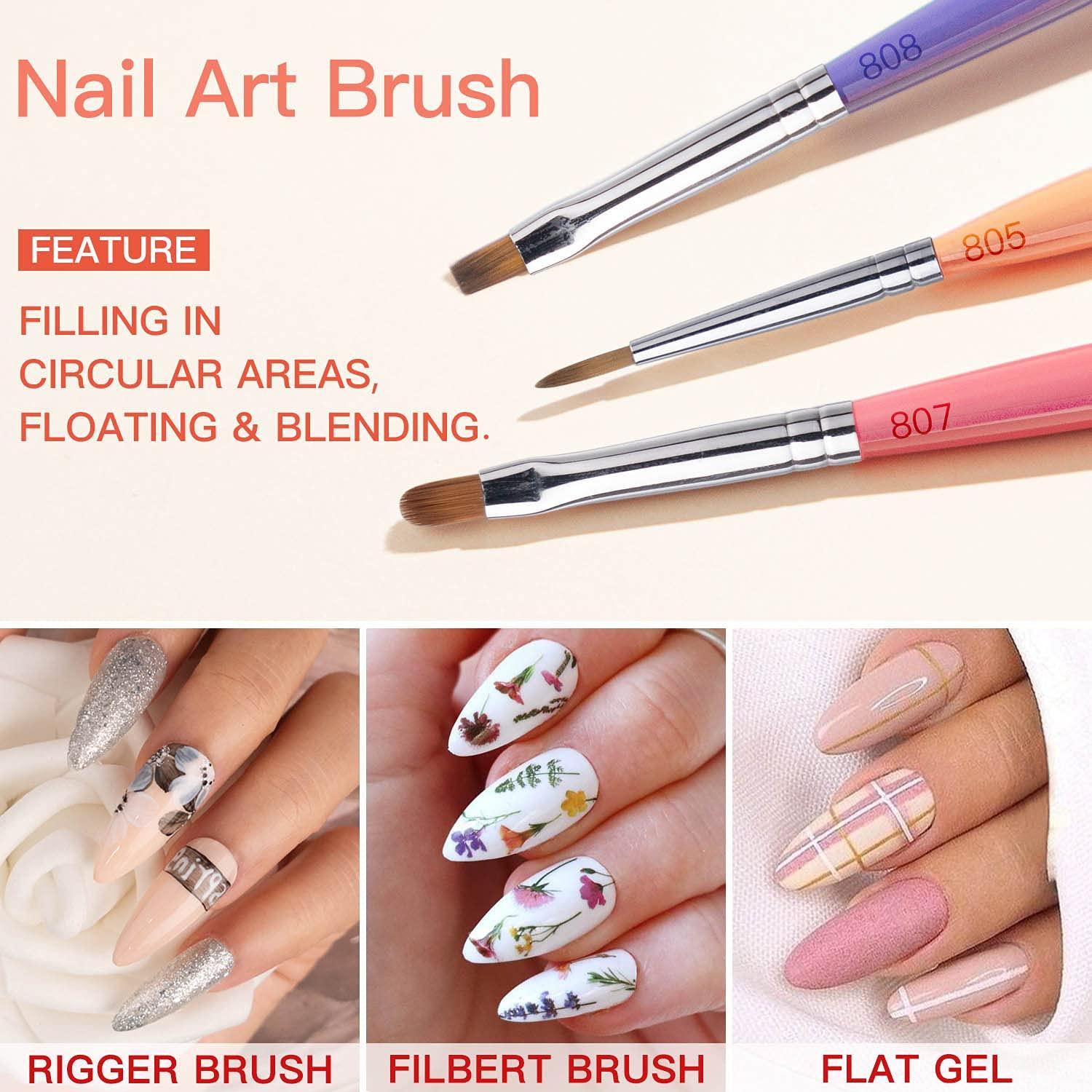 Nail Art Brushes  8 Pcs Nail Brushes For Nail Art With Nail Liner Bru