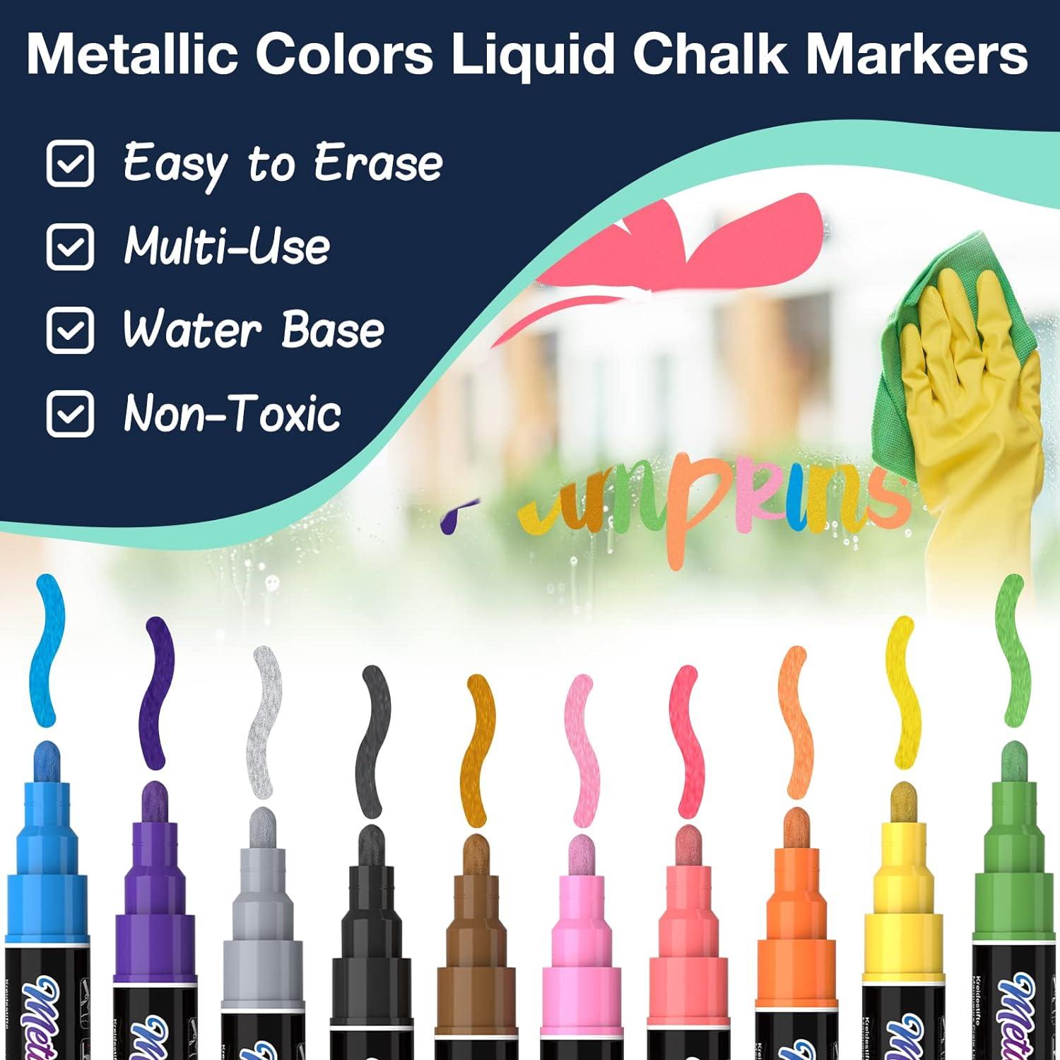 Funcils Metallic Liquid Chalk Markers for Chalkboard Signs, Blackboard,  Window, Labels, Bistro, Glass, Car (10 Pack