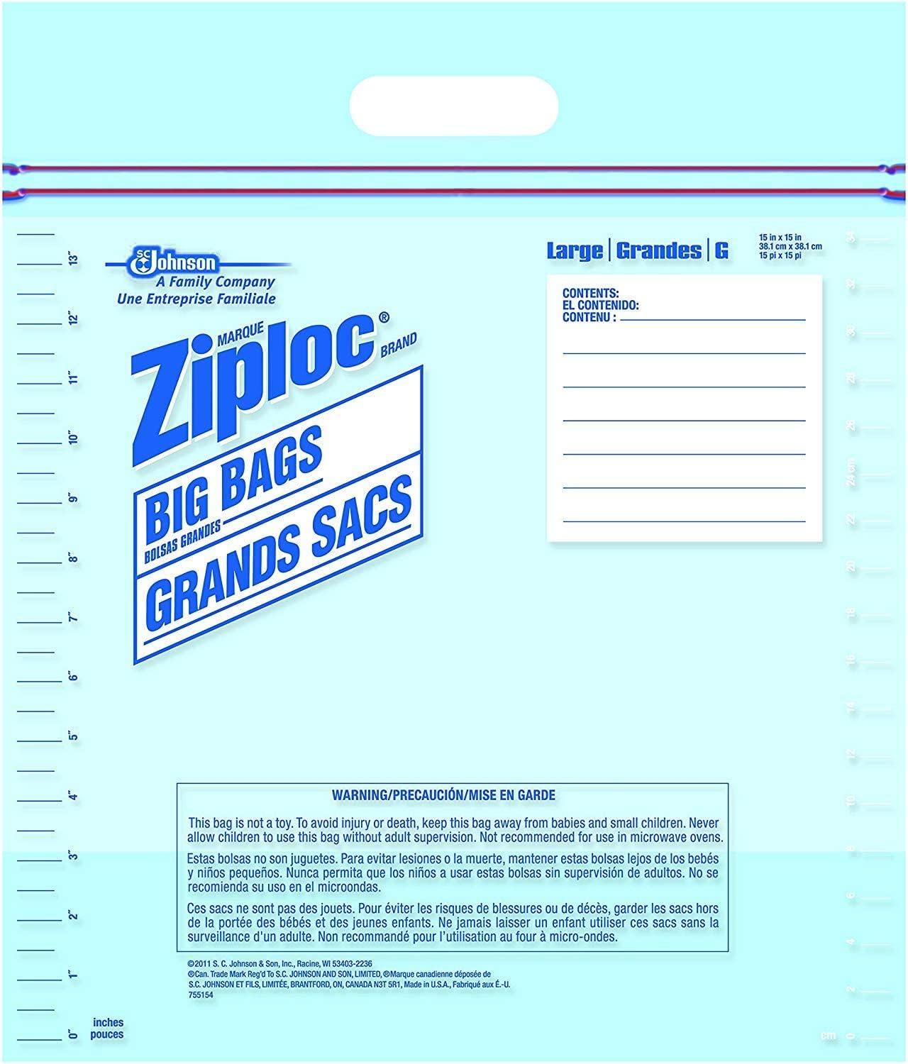  Ziploc Storage Bags, Double Zipper Seal & Expandable Bottom,  Large, 5 Count (Pack of 2) : Health & Household