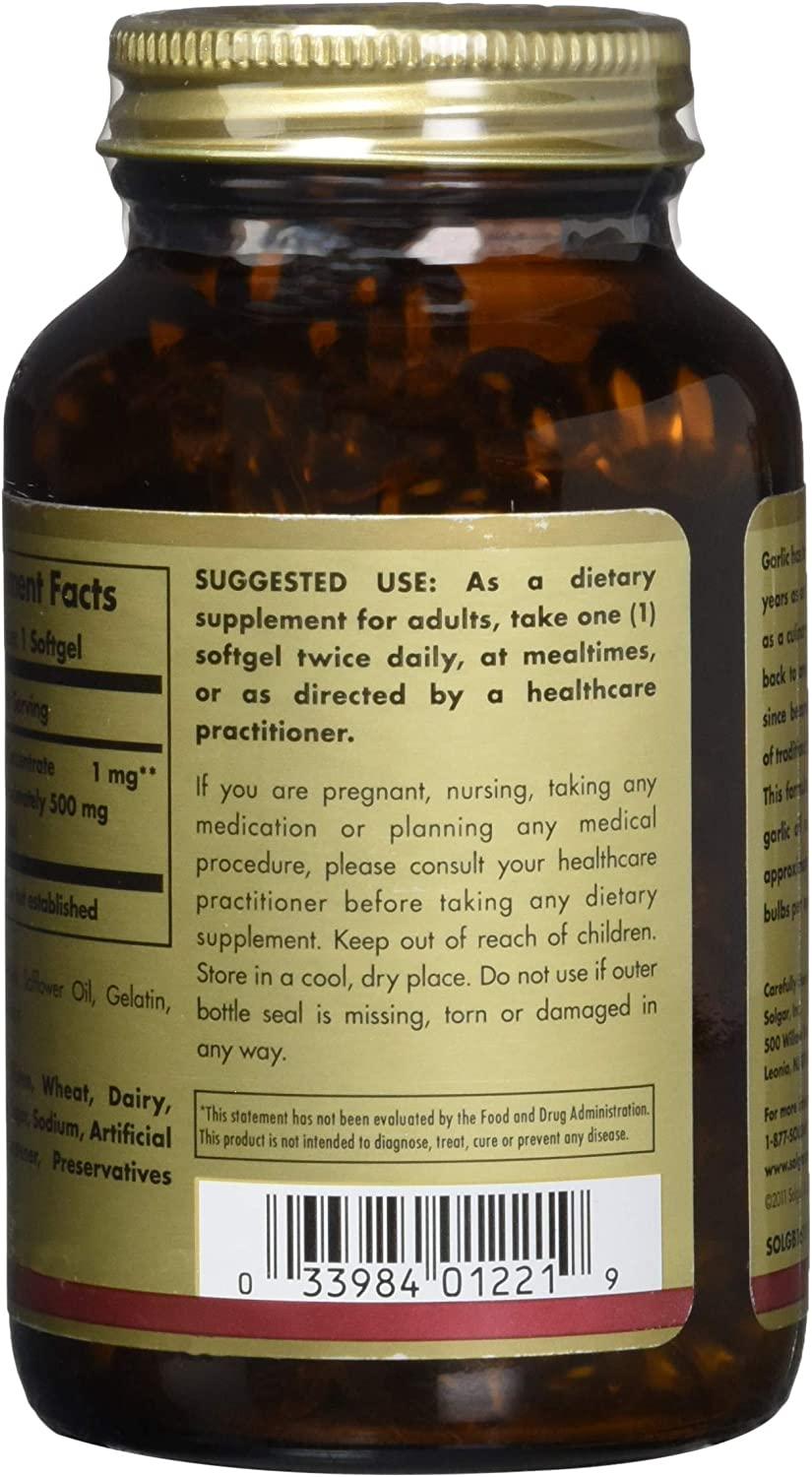 Solgar Garlic Oil Perles Concentrate 250 Softgels for Heart Health