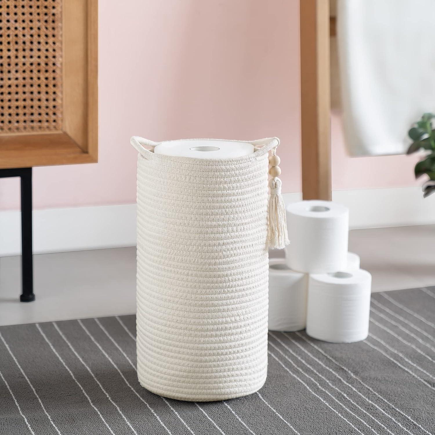 ZOES HOMEWARE Freestanding Toilet Paper Storage,Boho Decor Toilet Paper  Holder Stand for Bathroom,Jute Handmade Woven Toilet Paper Basket for Mega