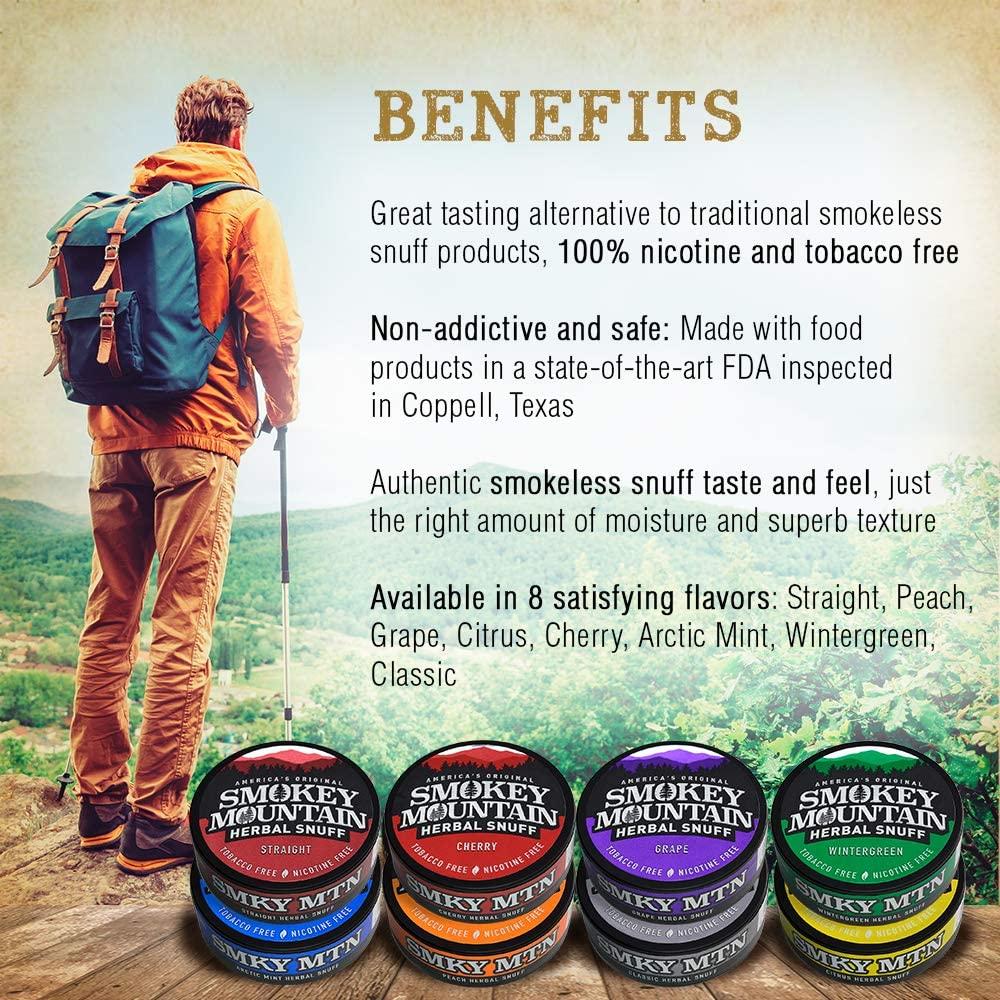 Smokey Mountain Wintergreen Herbal Long Cut Snuff 10 Can Box - Tobacco Free  & Nicotine Free | Buy Now with Express International Delivery