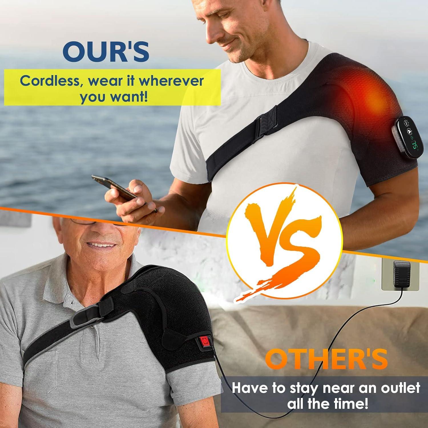 Heated Shoulder Massager Brace Support with Vibration Heating Electric  Shoulder Wrap with Massage 3 Modes Cordless