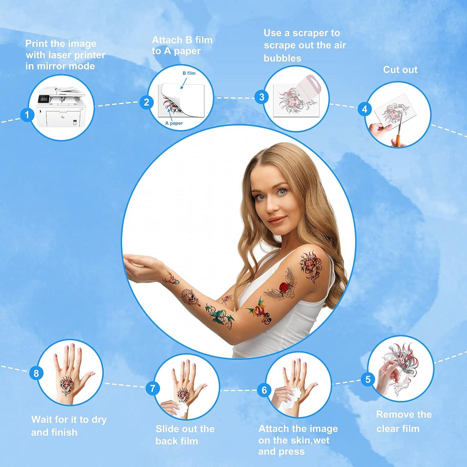 MECOLOUR Printable Temporary Tattoo Paper for Laser Printer 10 Sheets