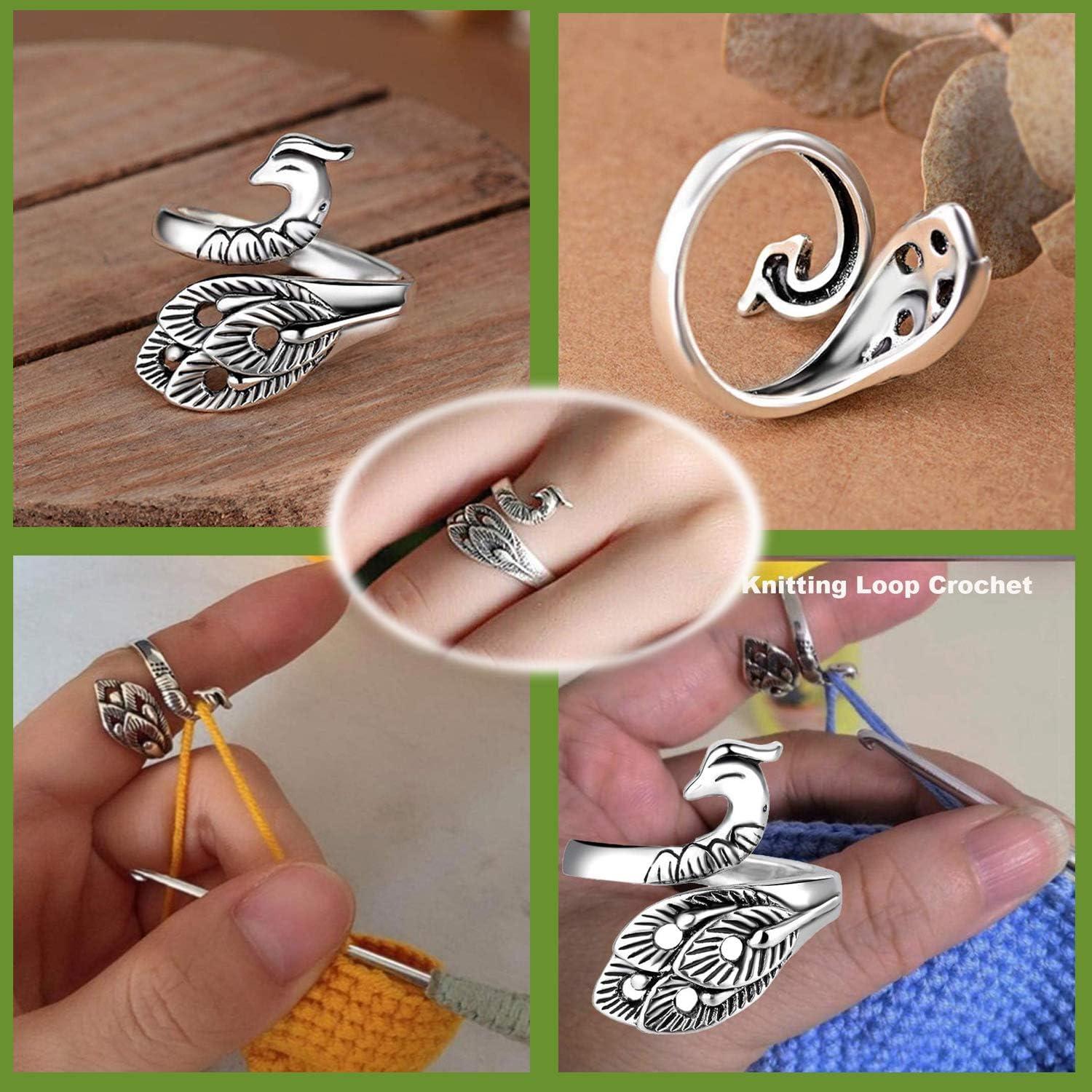 3pcs Adjustable Knitting Loop Crochet, Crochet Ring - Knitting Accessories,  Peacock Open Finger Ring/adjustable Braided Ring For Faster Knitting