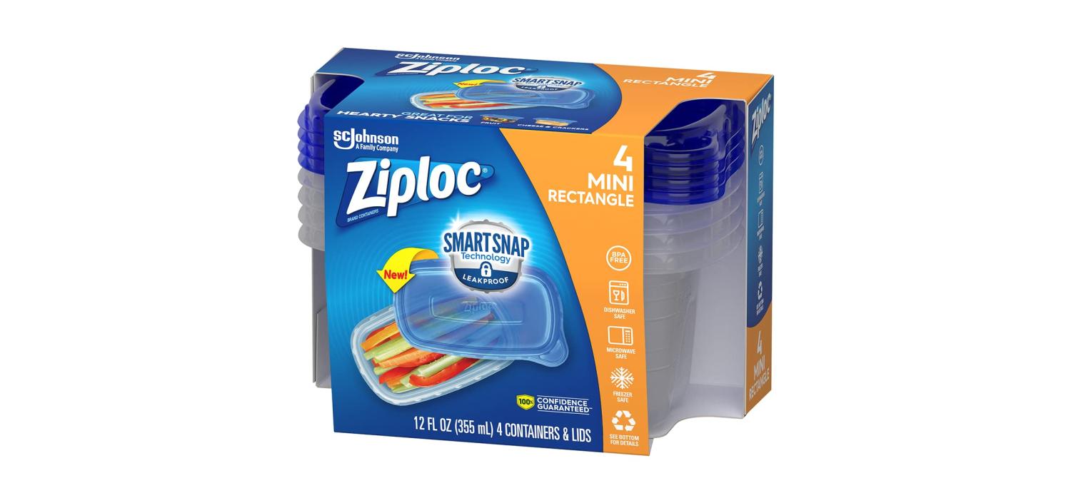 Ziploc Medium Rectangle Containers 1.8 Cups 4 Count Convenient