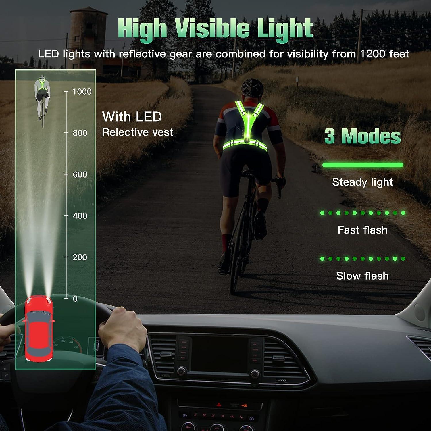 YICFIS Upgraded LED Reflective Vest Running Gear, USB Rechargeable Running  Gear Night Light up Vest Safety Gear Adjustable Size for Runners Walkers  Men Women Green