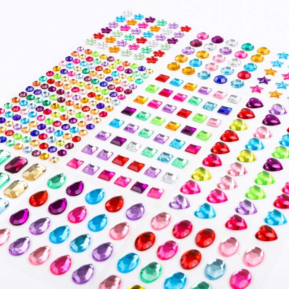 Gem Stickers, Self Adhesive Rhinestones Stickers Craft Jewels Stick On Gems  for Arts & Crafts Projects - Assorted Shapes, Sizes and Colors (7 Sheets