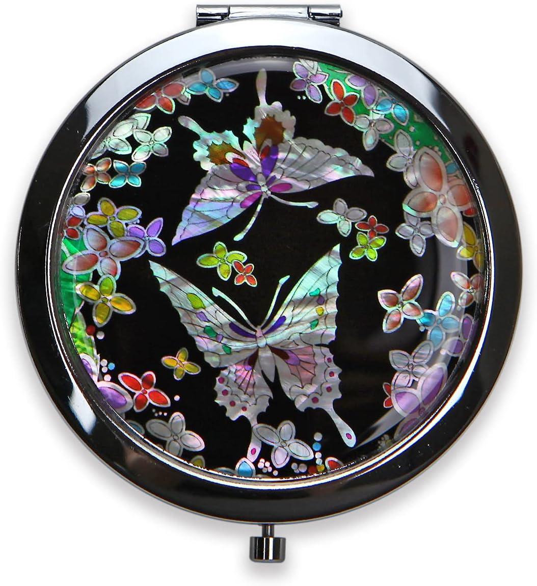 Mother of Pearl Compact Mirror with Magnification DualSided Travel