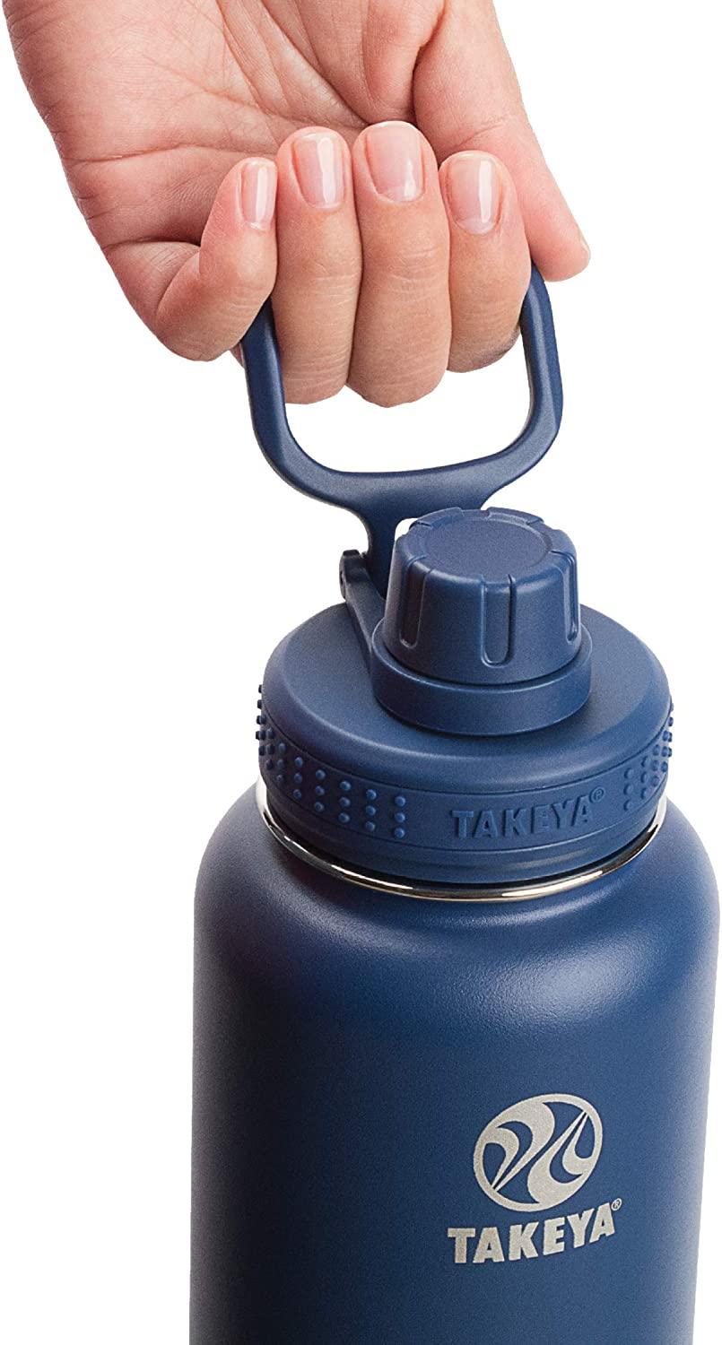NEW! Takeya SET OF 2 INSULATED WATER BOTTLES w/SPOUT LIDS in Midnight Blue 24  oz