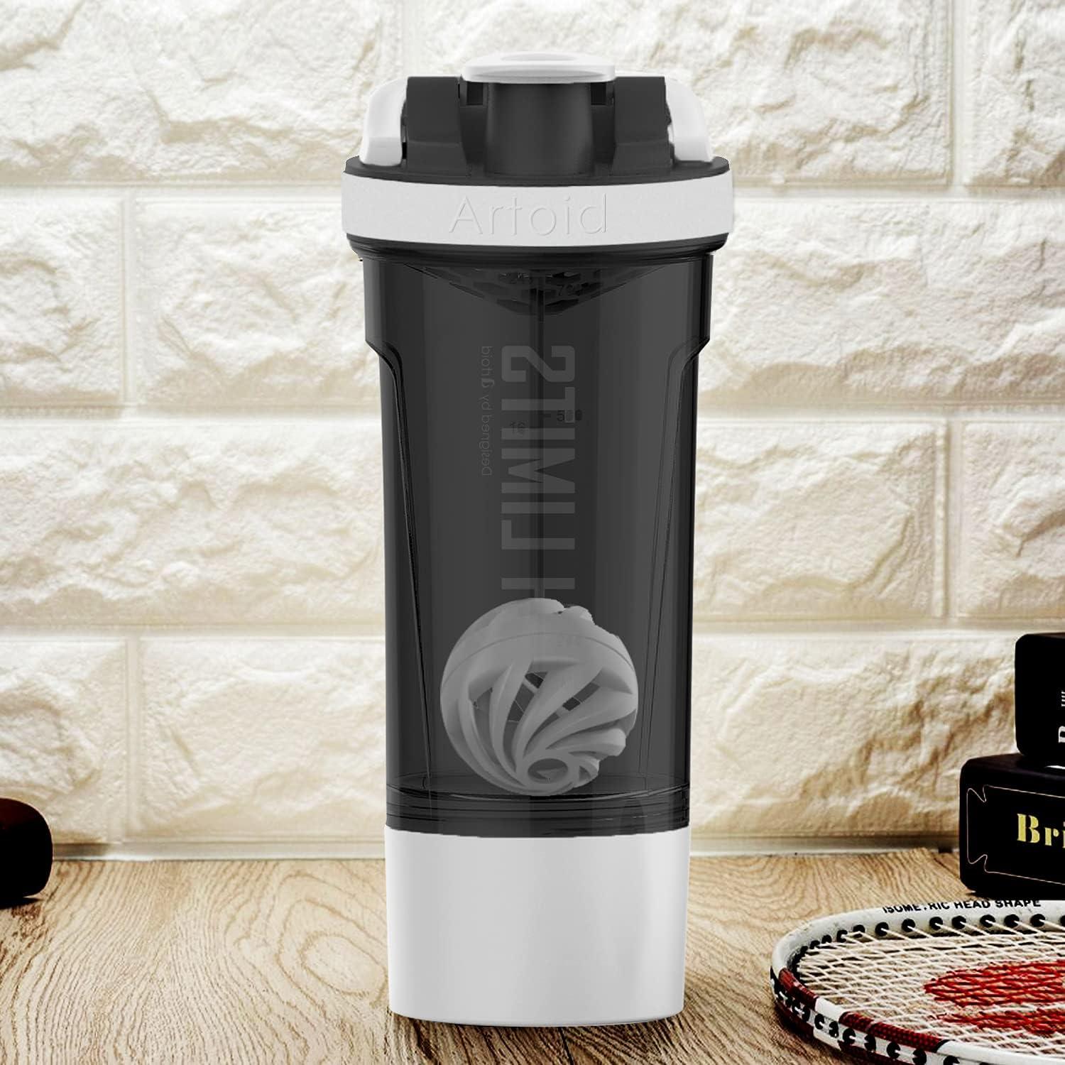 Artoid Mode 24-Ounce Fitness Protein Shaker Bottle | Dual Mixing Technology With Shaker Balls Mixing Grids Included Twist And Lock Protein Box Storage Included Cream Pink Aqua Green