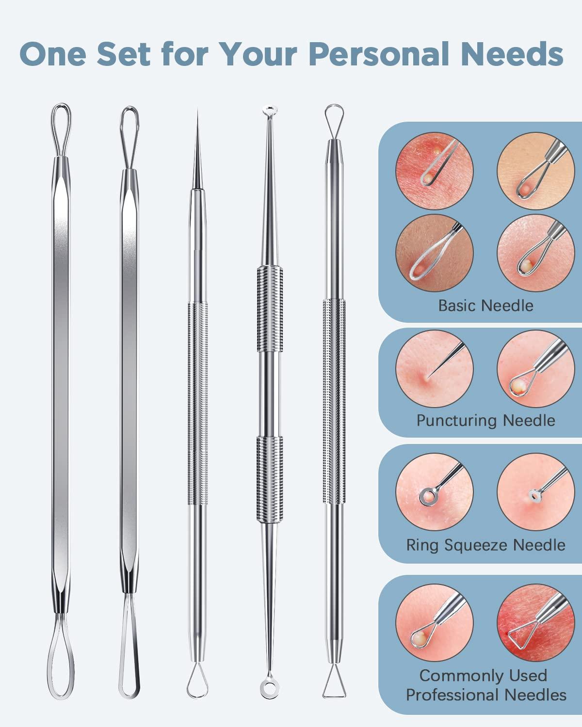 TAYTHI Blackhead Remover Tool Pimple Popper Kit Blackhead Extractor tool for Face Tool for Zit Acne Whitehead Blemish Stainless Steel Extraction tools Silver