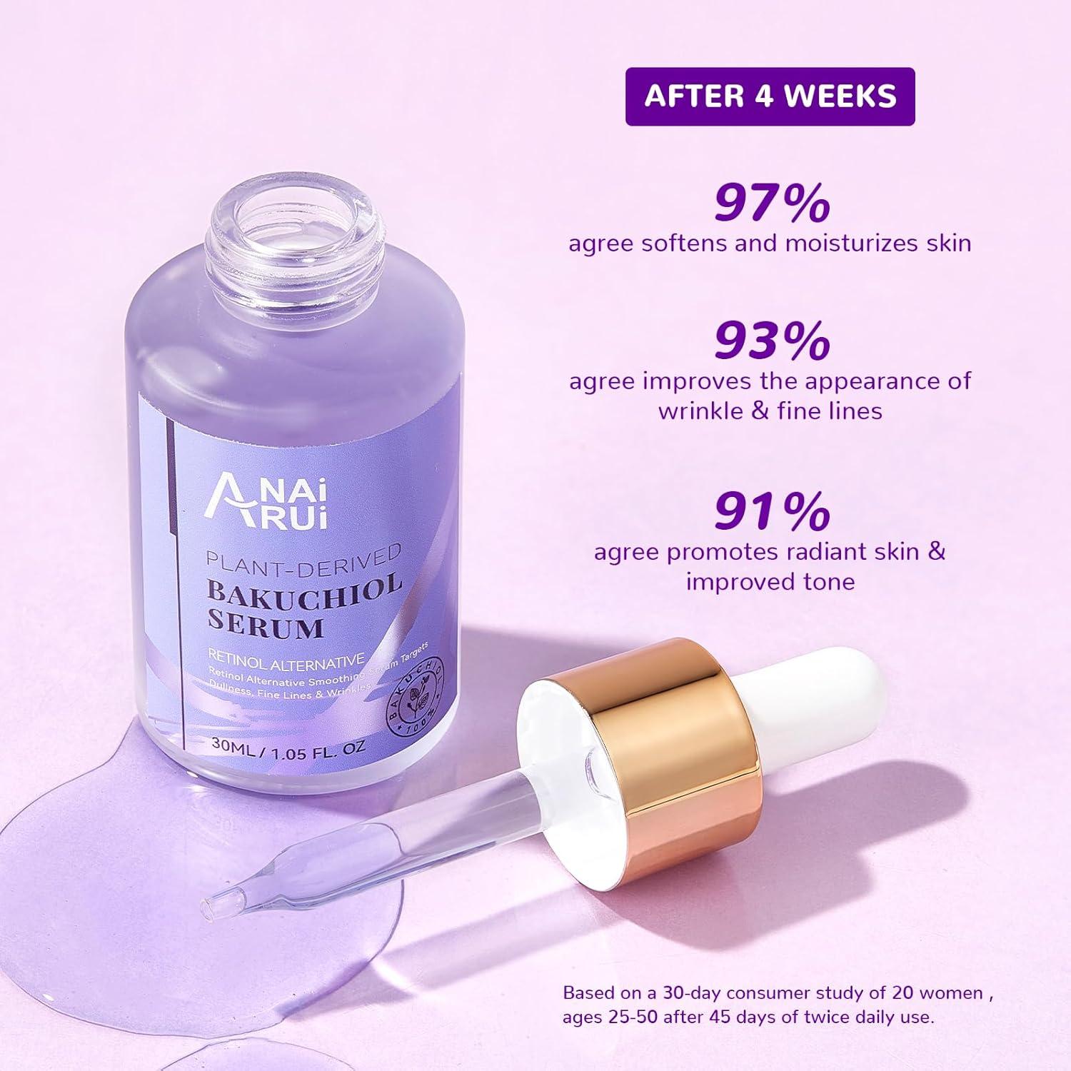 ANAiRUi Bakuchiol Serum with Hyaluronic Acid & Peptide Retinol Alternative  Face Serum for Face and Neck Hydrating Smoothing Anti Aging Reducing Fine  Lines and Wrinkles 30 ml