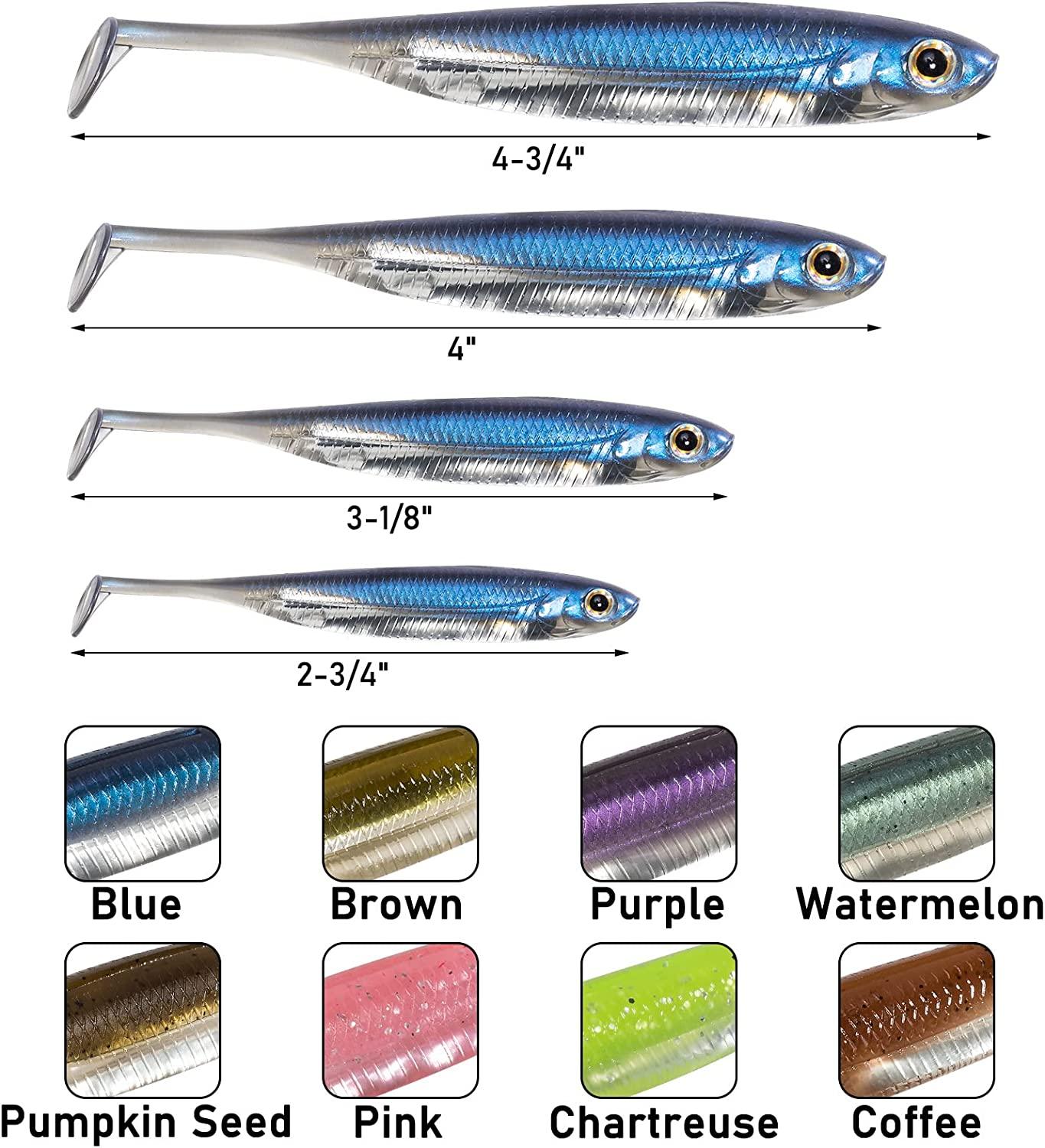 Dr.Fish Paddle Tail Swimbaits, Soft Plastic Fishing Lures for Bass Fishing,  2-3/4 to 4-3/4 Inches, Swim Shad Bait Minnow Lures Drop Shot Fishing Lures  Fluke Baits Blue 3-1/8_6 Pack