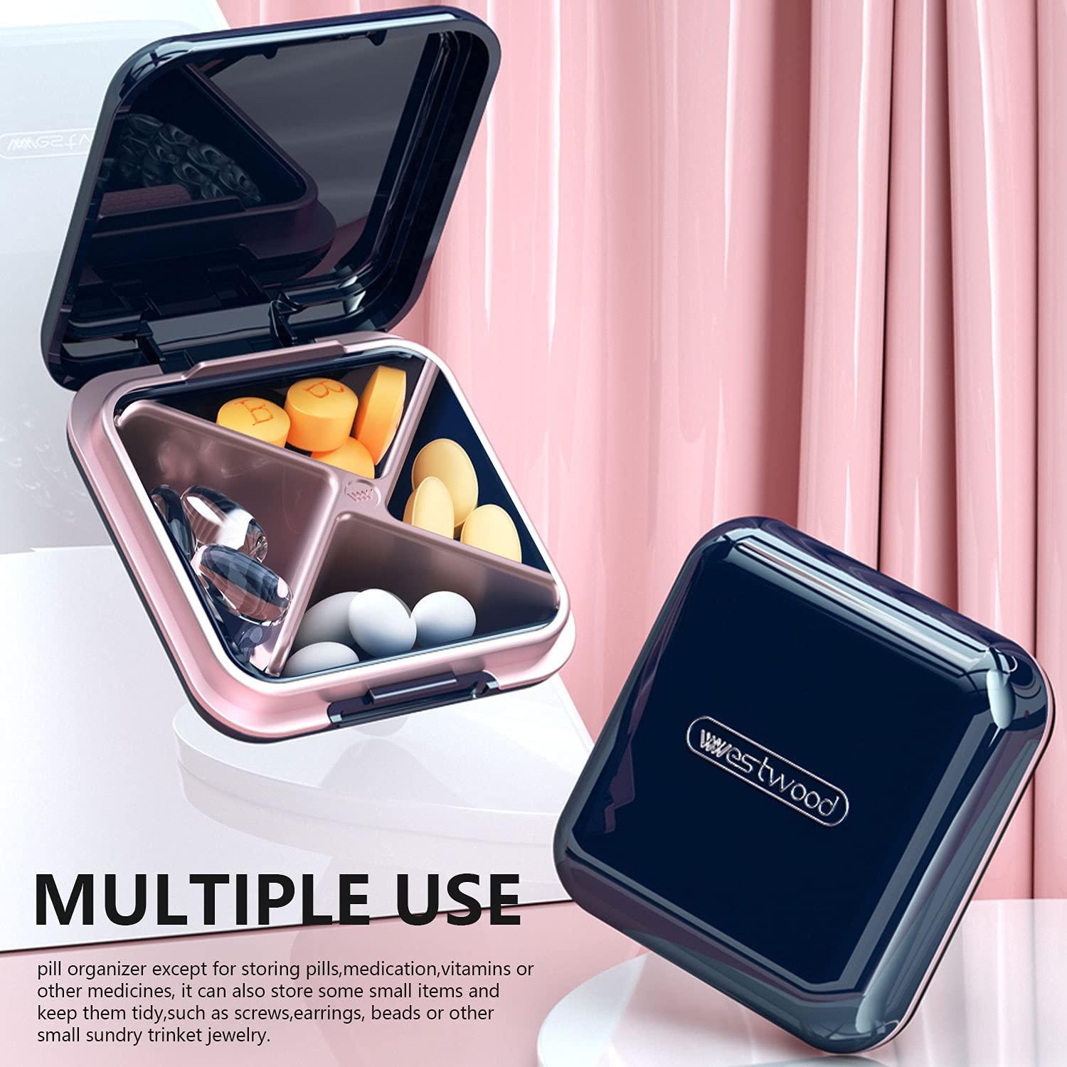 Pill Container Small Pill Box - Travel Pill Organizer Pretty Pill Case for  Purse Daily Pill Holder Pocket Supplement Organizer Cute Vitamin Case Mini