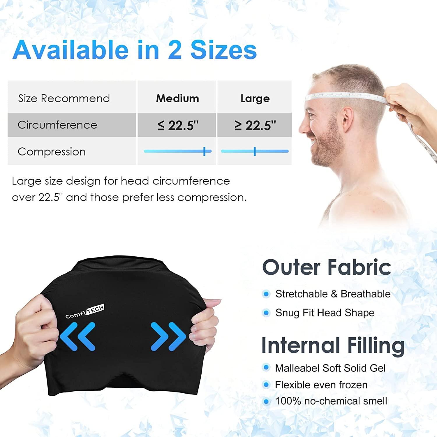 ComfiTECH Migraine Ice Head Wrap Medium Black Headache Relief Hat