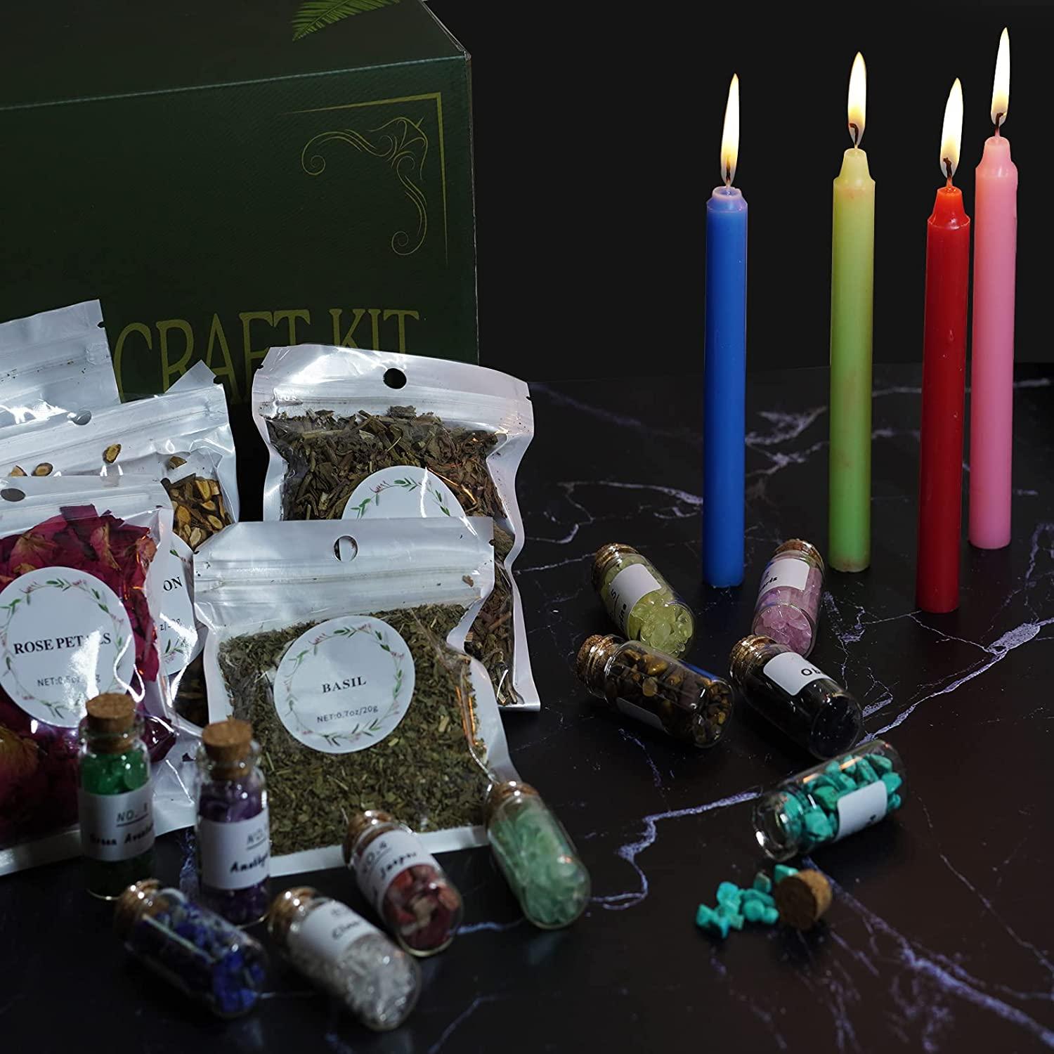 Wiccan Gifts Set for Beginners Women Witchy Valentines Gift Crystals for  Witchcraft Supplies Box for Spells Candle for Witches Supplies and Tools  Kit with 25 Packs of Herbs and 12 Bottles Crystal Set