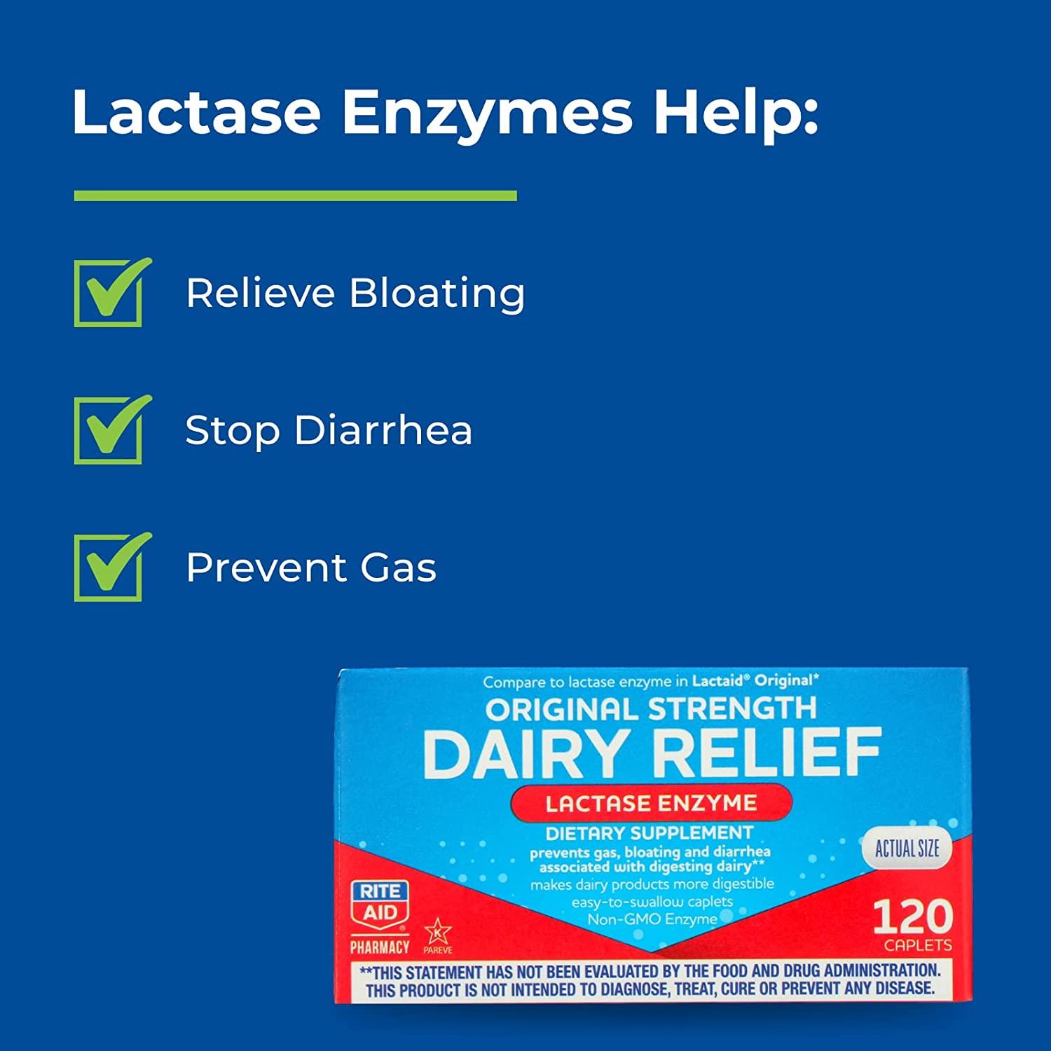 Rite Aid Fast Acting Dairy Relief Lactase Enzyme 120 Caplets Lactase