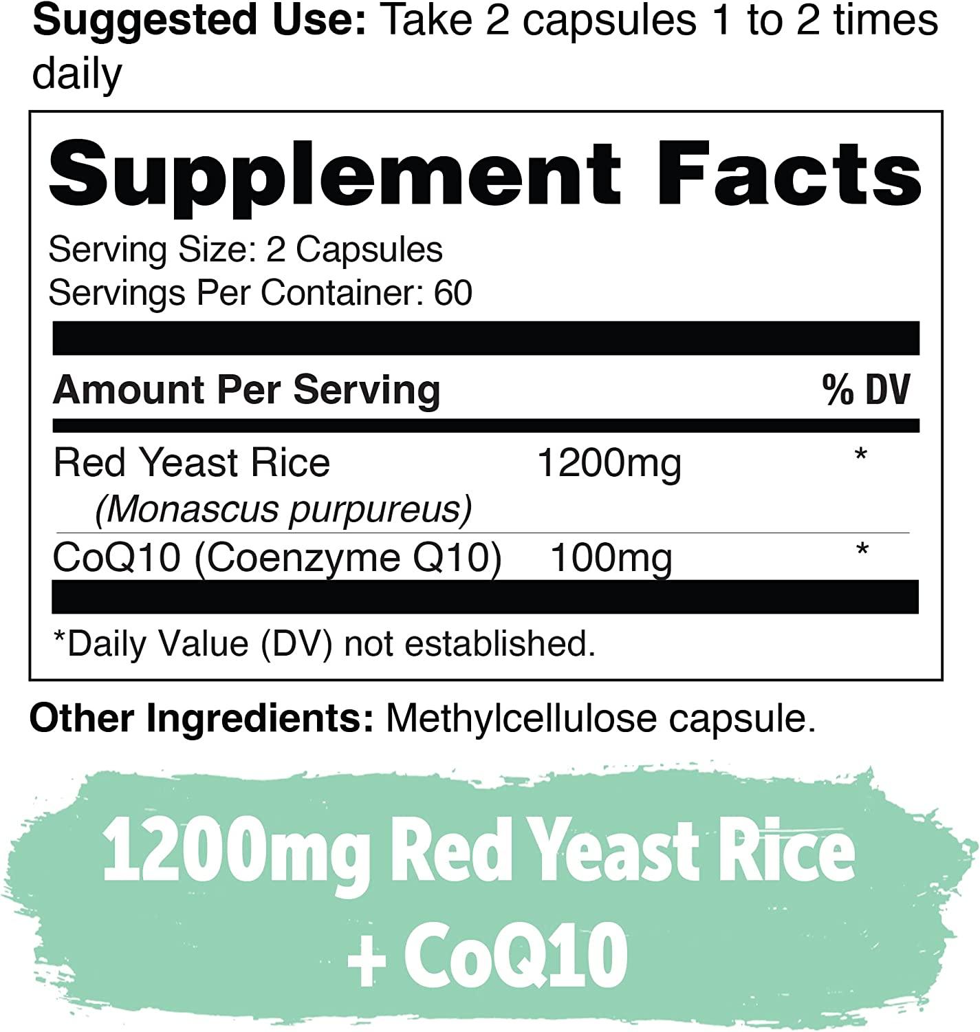 Red Yeast Rice 1200mg Capsules with CoQ10 for Cardiovascular Health