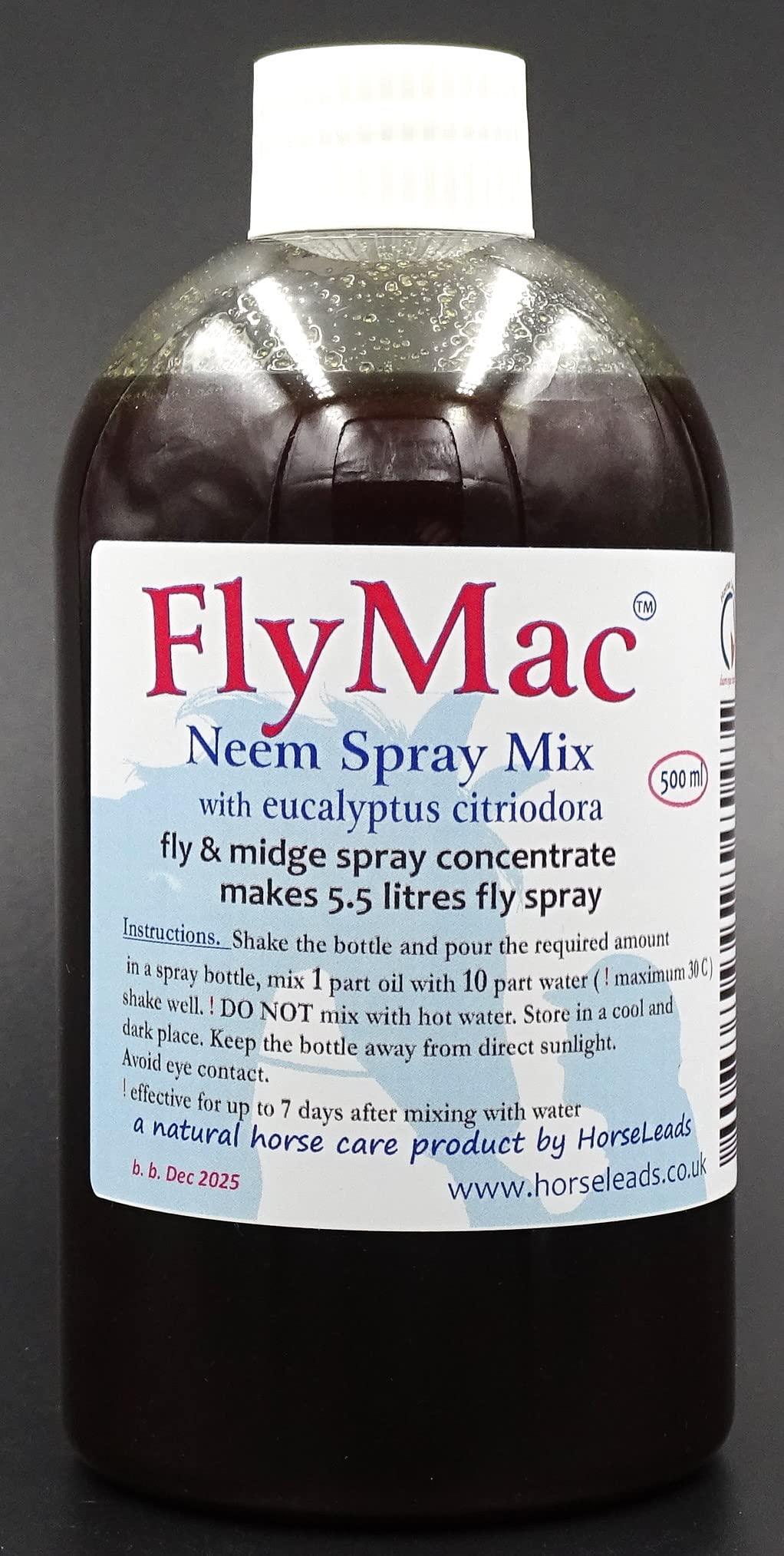 FlyMac Neem & Eucalyptus Spray Concentrate 500ml makes 5.5 ltrs Horse