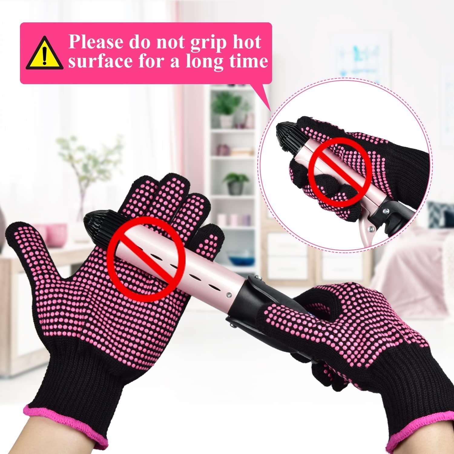 Heat Resistant Gloves with Silicone Bumps, Sopito 2Pcs Professional Heat  Proof Glove Mitts for Hair Styling Curling Iron(Pink)