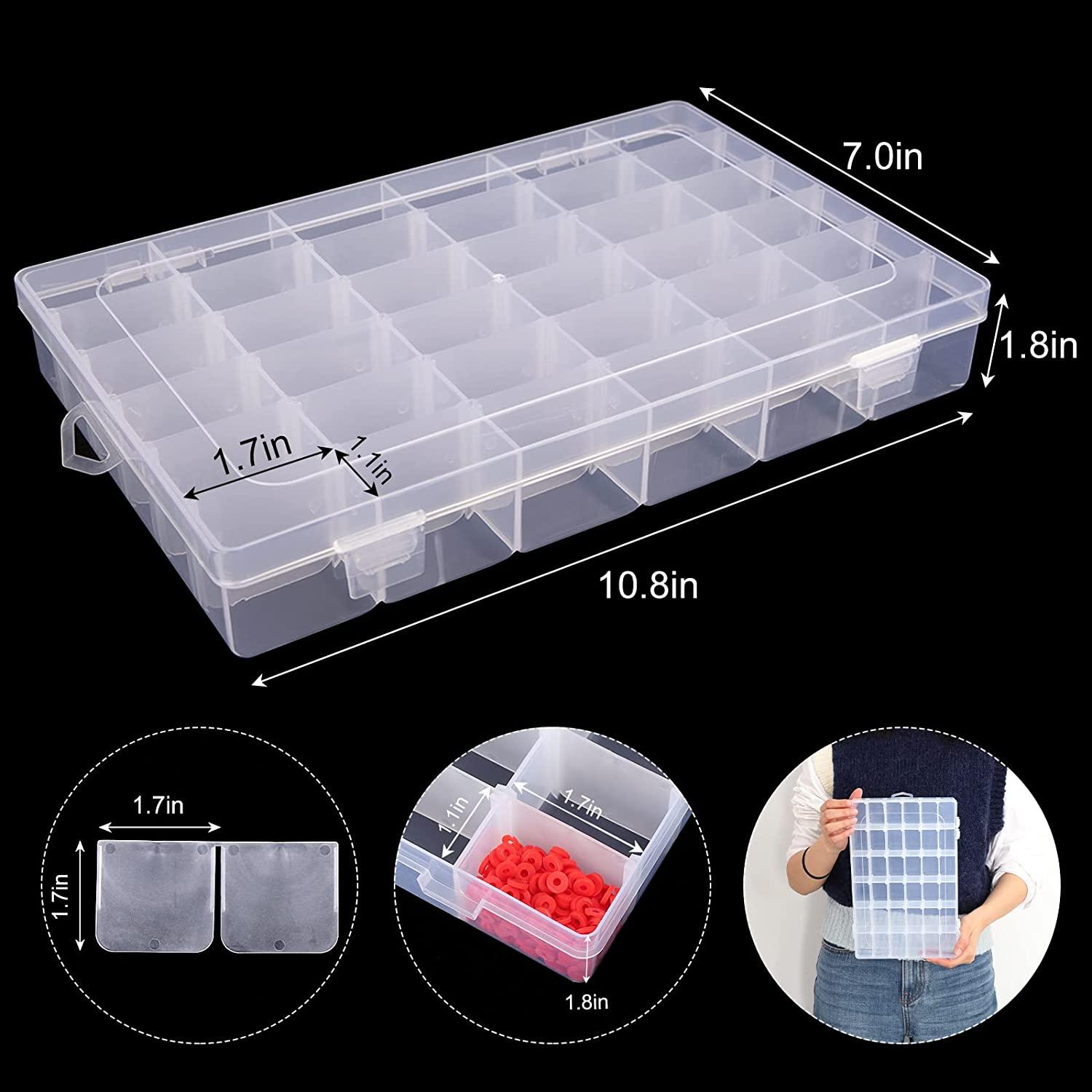 OUTUXED 36 Grids Clear Plastic Organizer Box with Adjustable Compartment  Dividers, Jewlery Storage Bead Organizer Rock