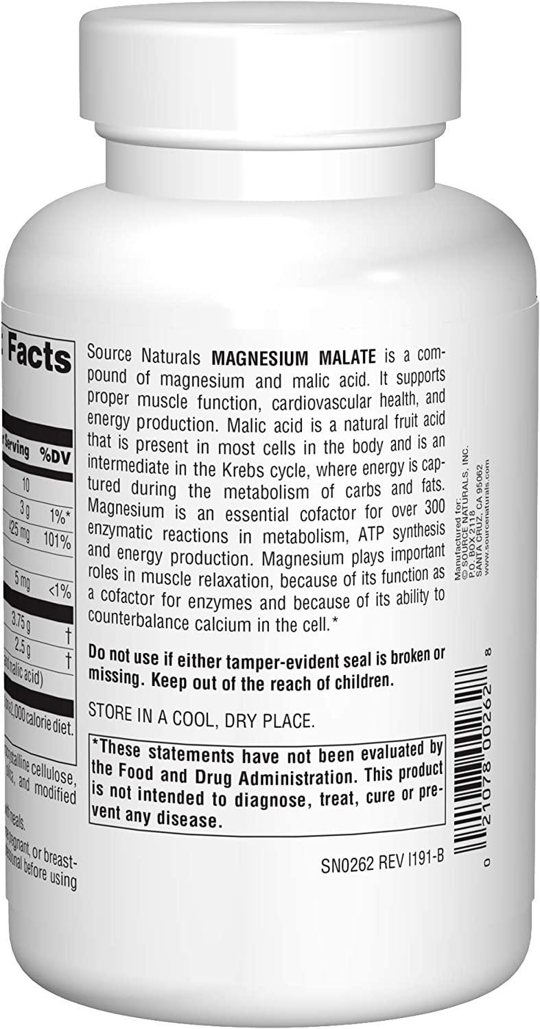 Source Naturals Magnesium Malate 3750 mg 180 Tablets for Optimal Wellness