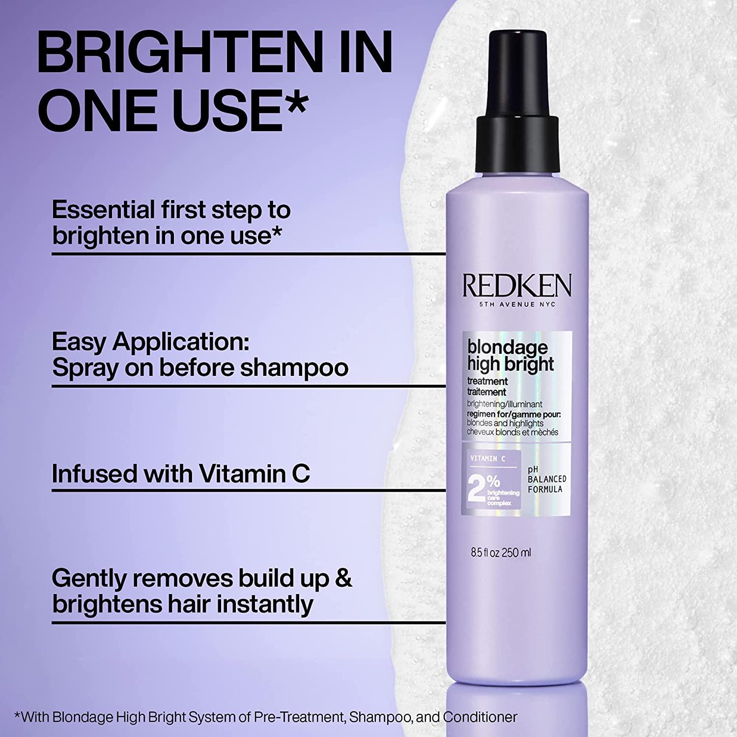 Redken Blondage High Bright Pre Treatment | Brightens and Lightens  Color-Treated and Natural Blonde Hair Instantly | Infused with Vitamin C   Fl Oz