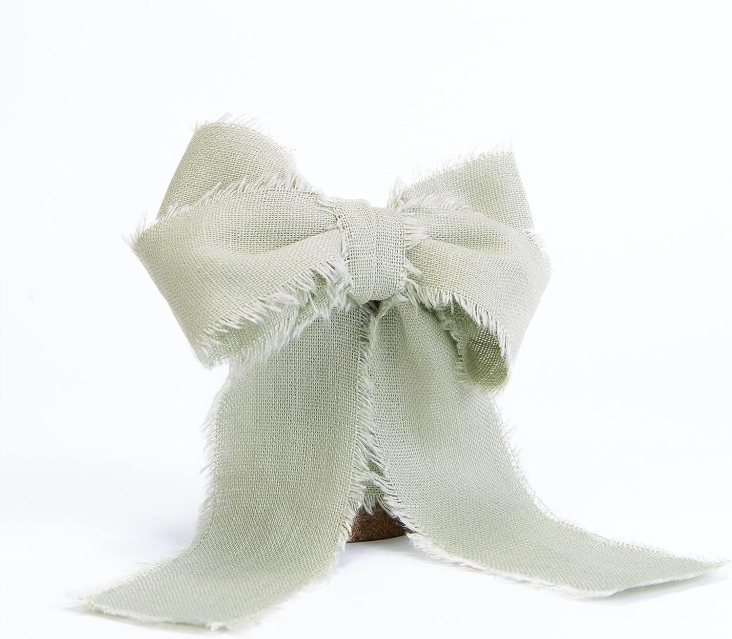 HUIHUANG Spring Moss Green Crinkle Silk Ribbon 100% Silk Chiffon Ribbon  1-1/2 inch x 5 Yards Sage Green Wedding Ribbon for Bridal Bouquet Gift