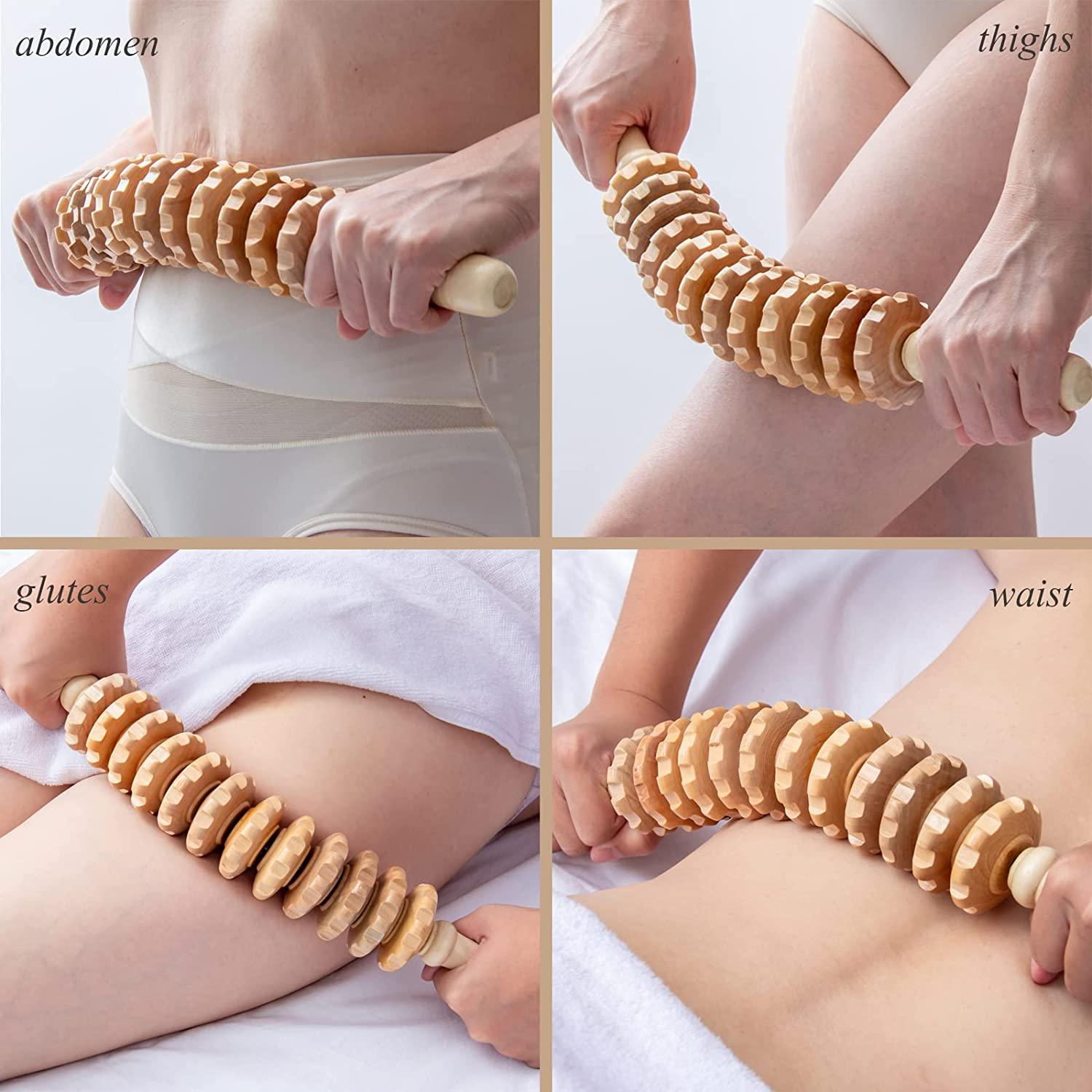Body Back Wood Therapy Curved Roller for Maderoterapia, Lymphatic Drainage, Cellulite Massage, and Massage Rolling, Natural Muscle Massage Stick