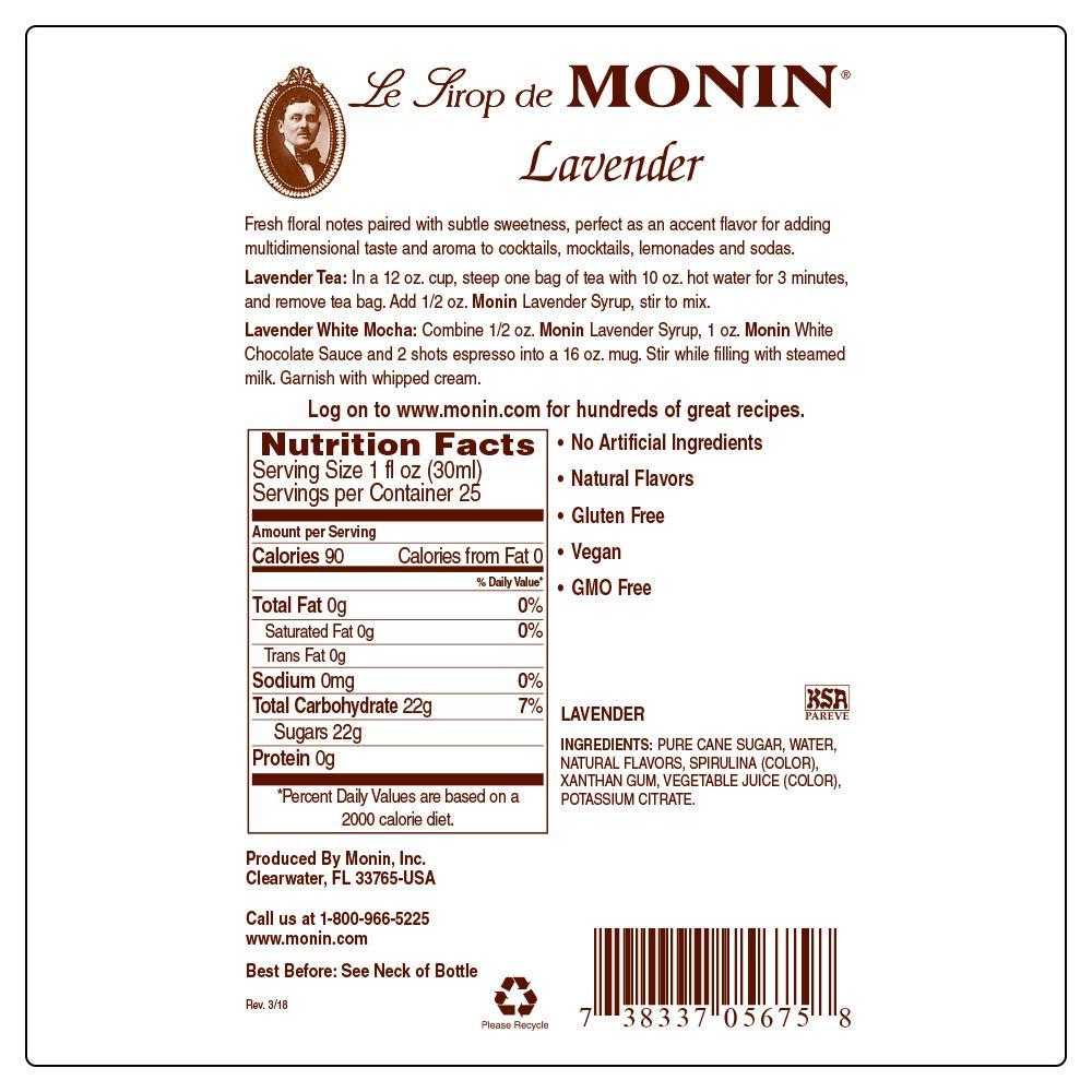 Monin Lavender Syrup Aromatic & Floral Natural Flavor for Cocktails