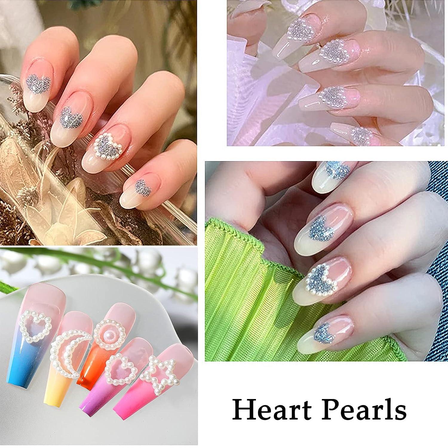 Acrylic Short Nails with 3D Pearl Magic