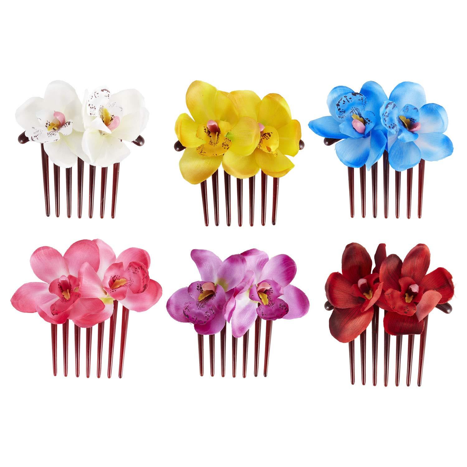 6 Pack Super Large Artificial Orchid Flower Floral Plastic Hair Side Combs  Clips With Teeth Hairpins Grips Barrettes Clamps Bows for Women Wedding  Decorative Holiday Party Headpiece Twist Accessories
