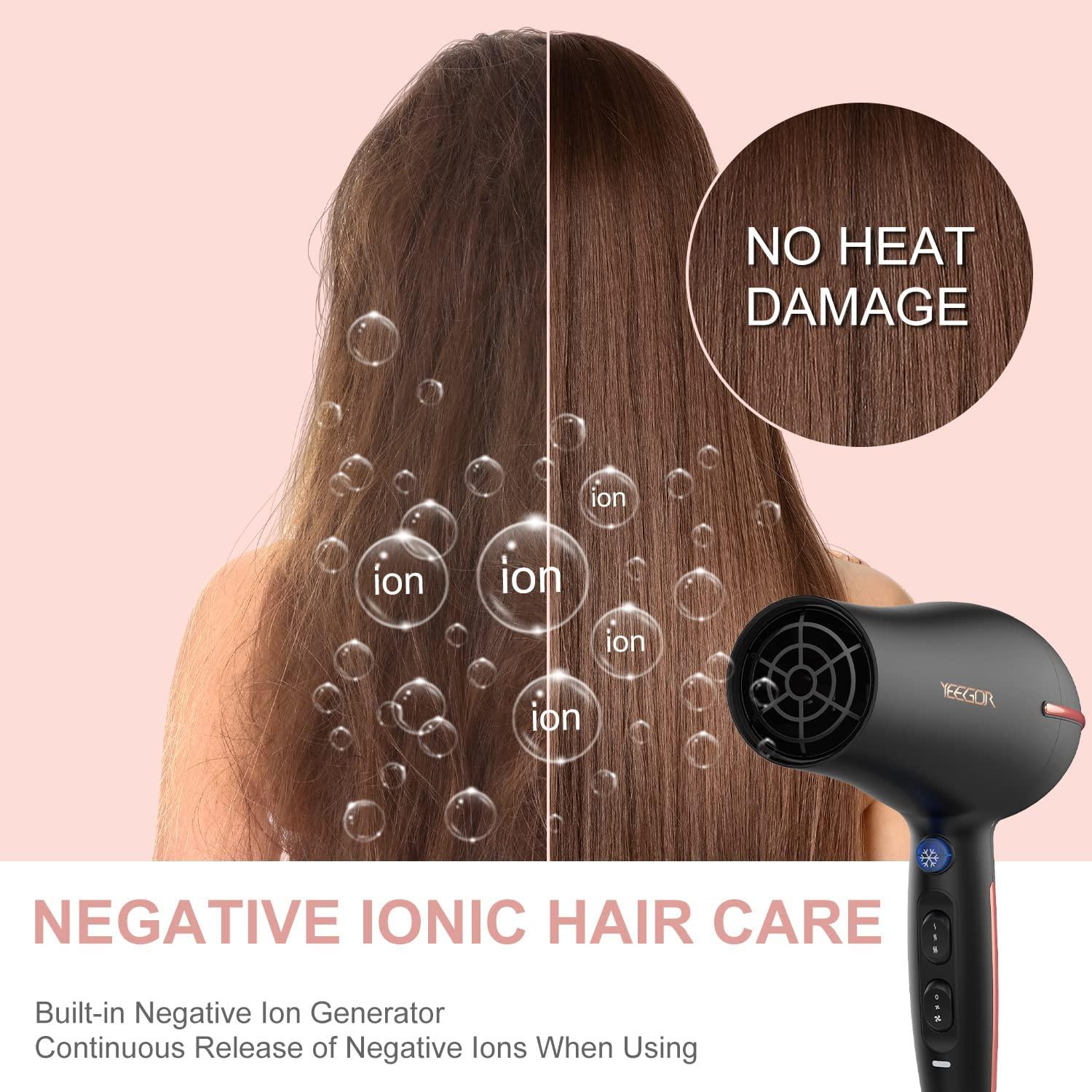 Ionic Blow Dryer with Diffuser, Professional Hair Dryer Low Noise with  Concentrator, 2 Speed & 3 Heat Settings 1875 Watt, Black