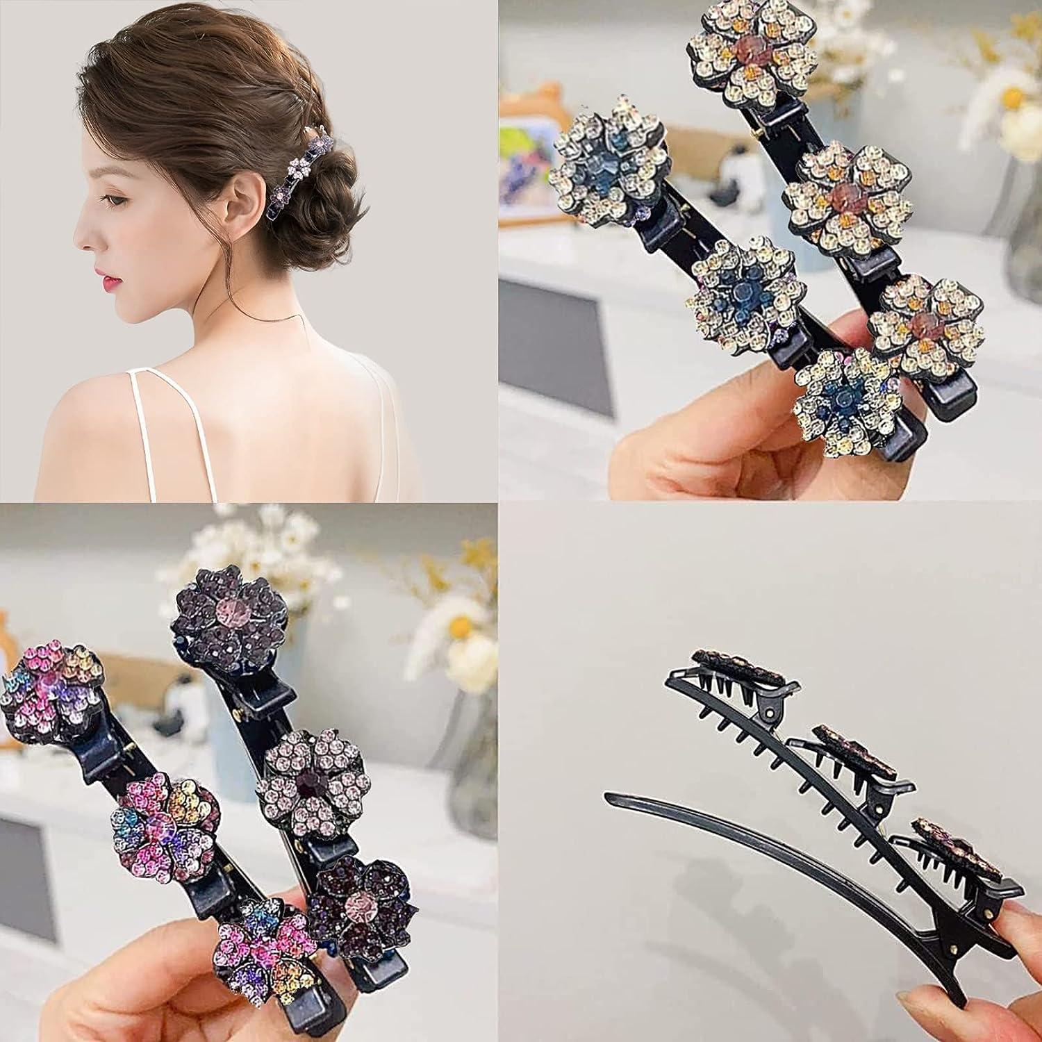 8PCS Braided Hair Clips for Women Sparkling Crystal Stone Braided