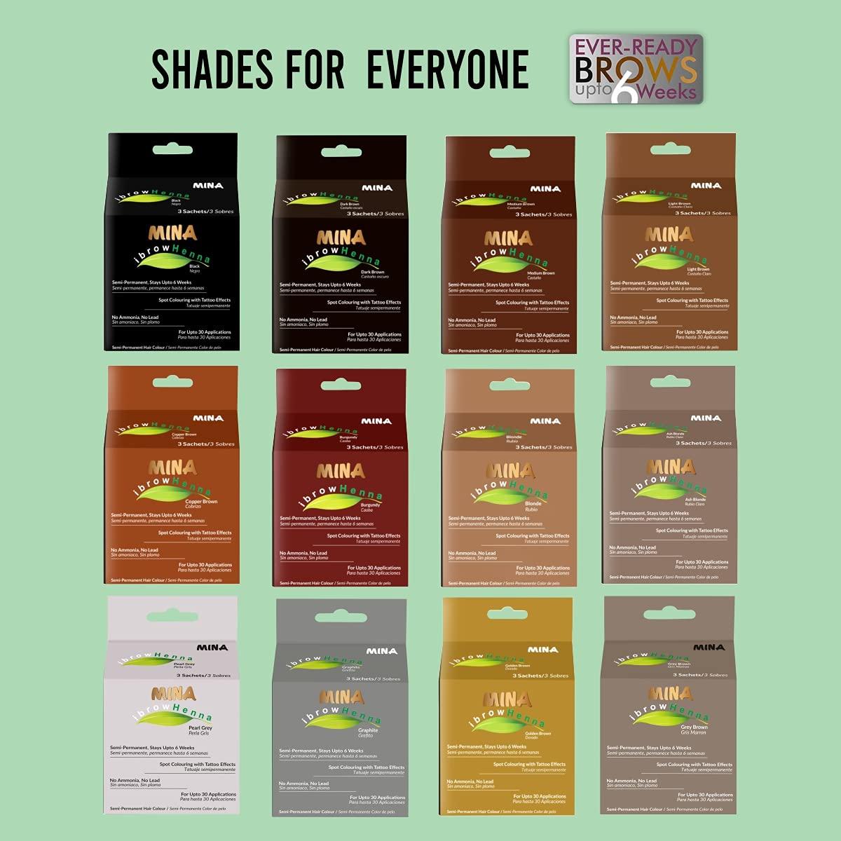 MINA iBrow Henna Hair Color Semi Permanent Tint Kit in Medium Brown 4.0