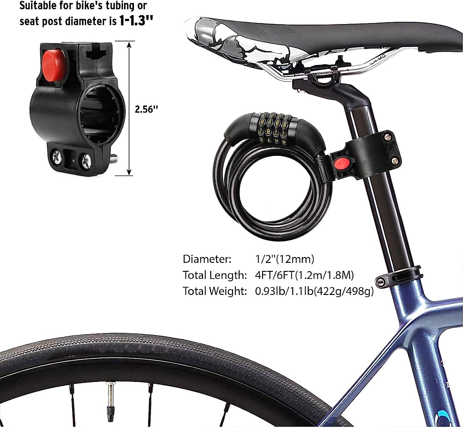 Titanker Bike Lock, Bike Locks Cable Lock Coiled Secure Keys Bike Cable  Lock with Mounting Bracket, 1/2 Inch Diameter