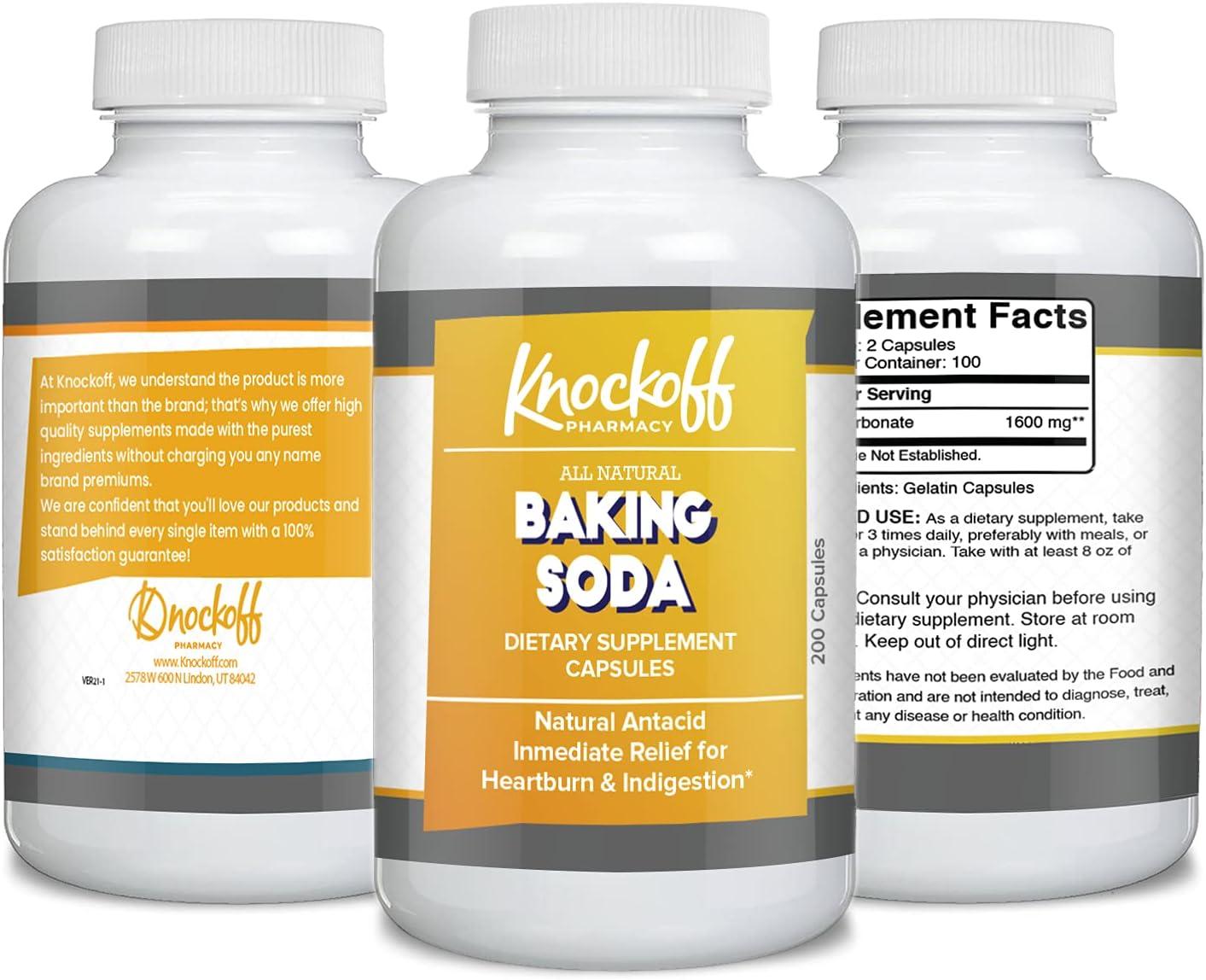 Pharmacy Grade Baking Soda Capsules 1600mg 200 Count