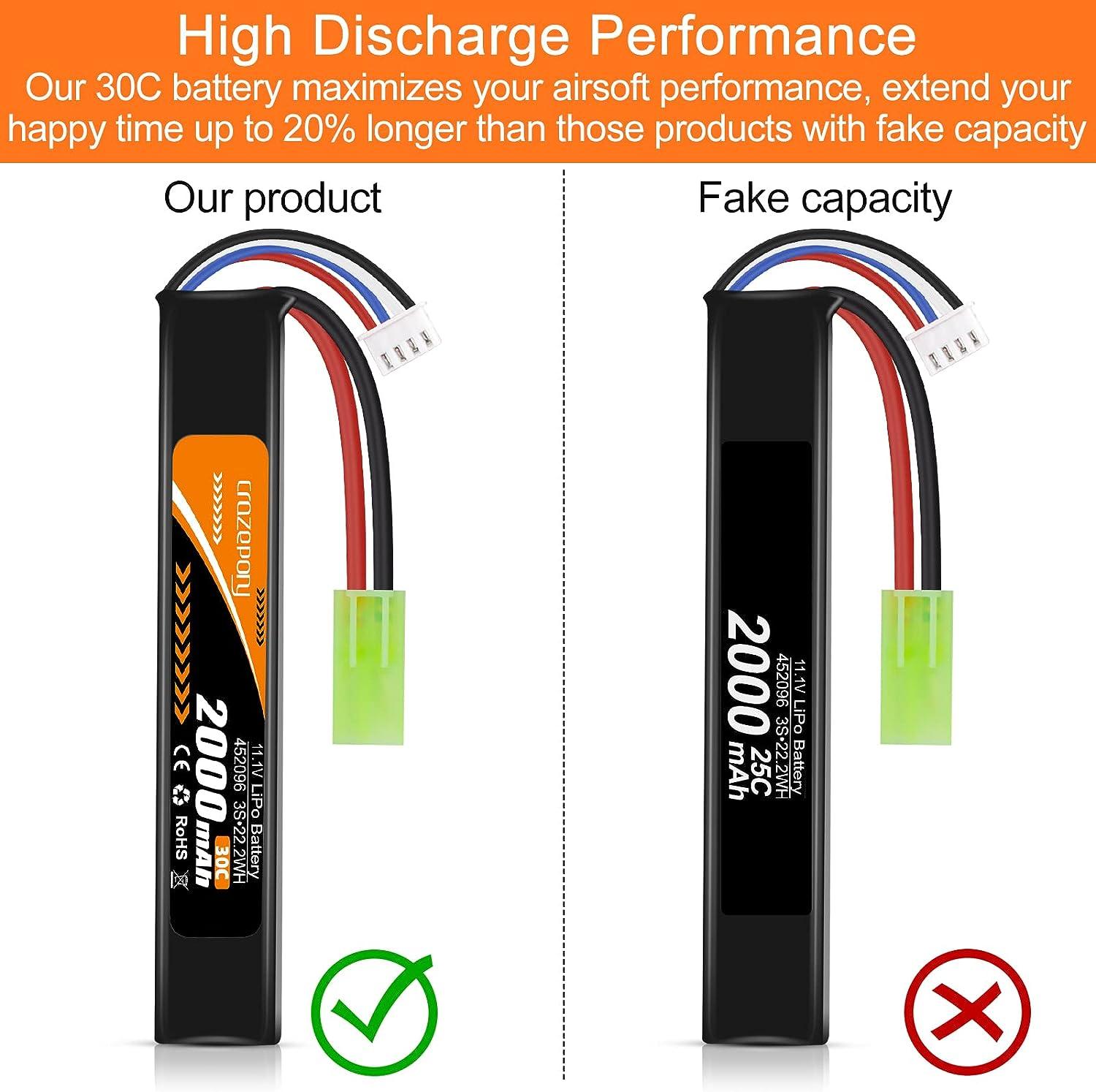 Airsoft Battery 11.1V Rechargeable 3S LiPo 2000mAh 30C Hobby Battery