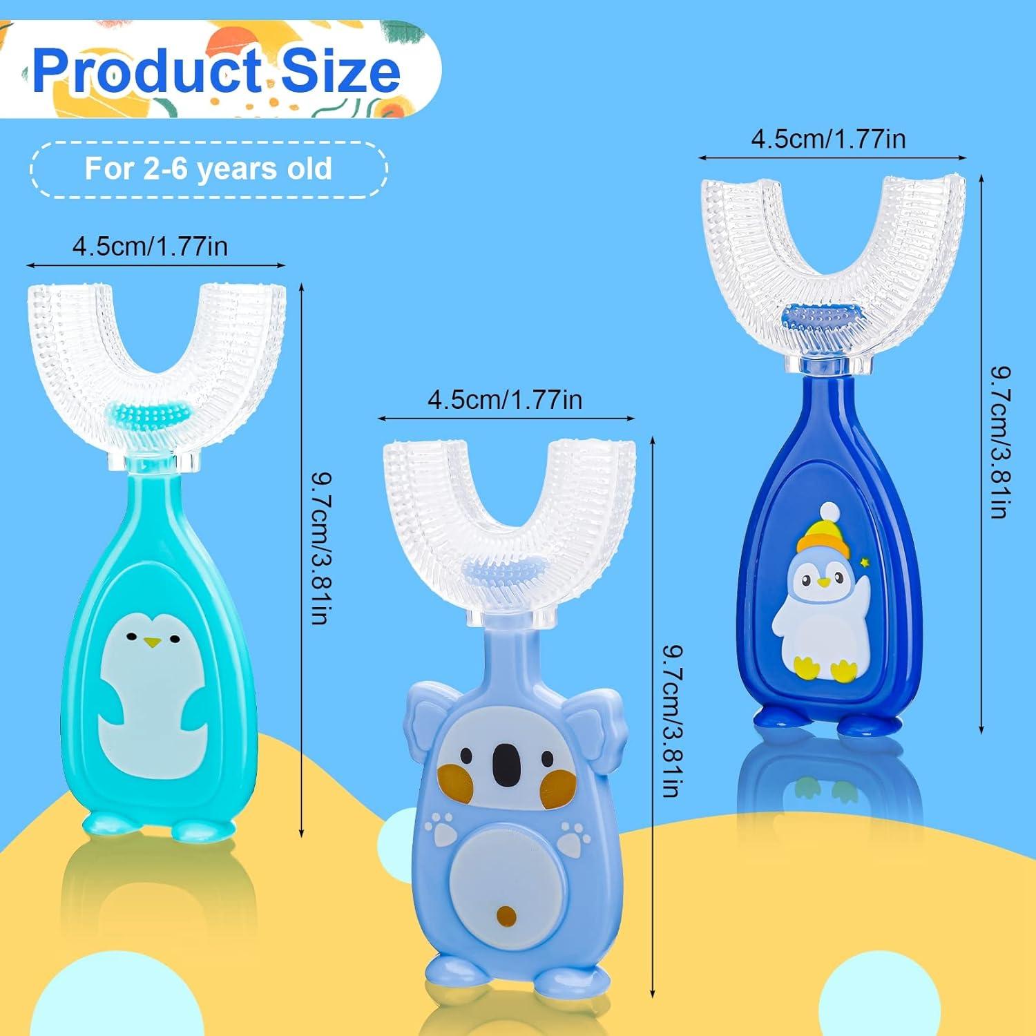 AhlsenL 3 Pack Kids U Shaped Toothbrush 360 Full Mouth Training Toddler