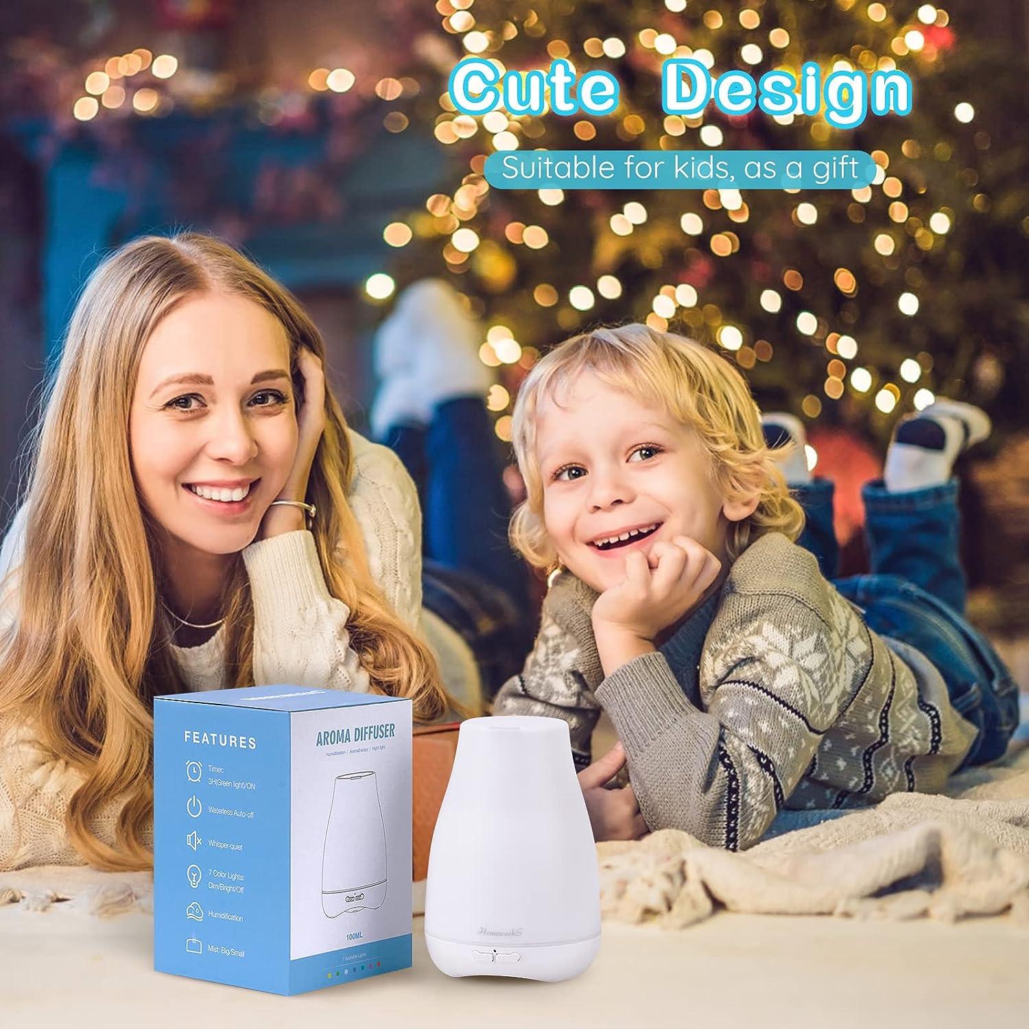 Homeweeks Diffusers, 100ml Colorful Essential Oil Diffuser with Adjustable  Mist Mode,Auto Off Aroma Diffuser for Bedroom/Office/Trip (100 ML 1 Pack)  Basic White