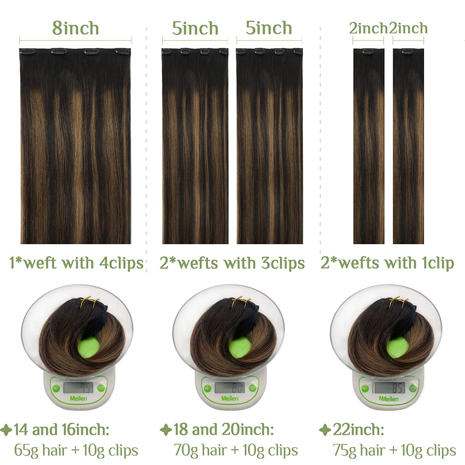 Hair Extensions Clip in Human Hair, 5pcs 70g 18 Inch Balayage Dark Brown to  Chestnut Brown DOORES Clip in Human Hair Extensions Natural Hair Extensions  Straight 18 Inch #(T2/6)/2 Dark Brown to