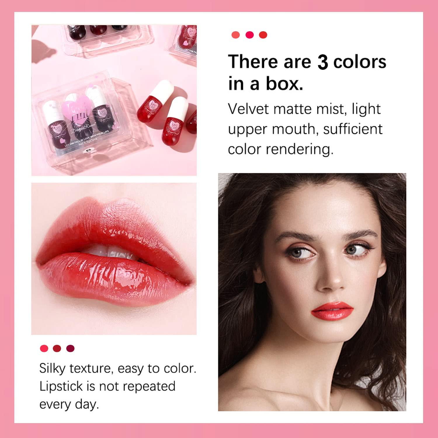 3 Colors Lip Tint Stain Set - Korean Lip Gloss & Plumping Mini