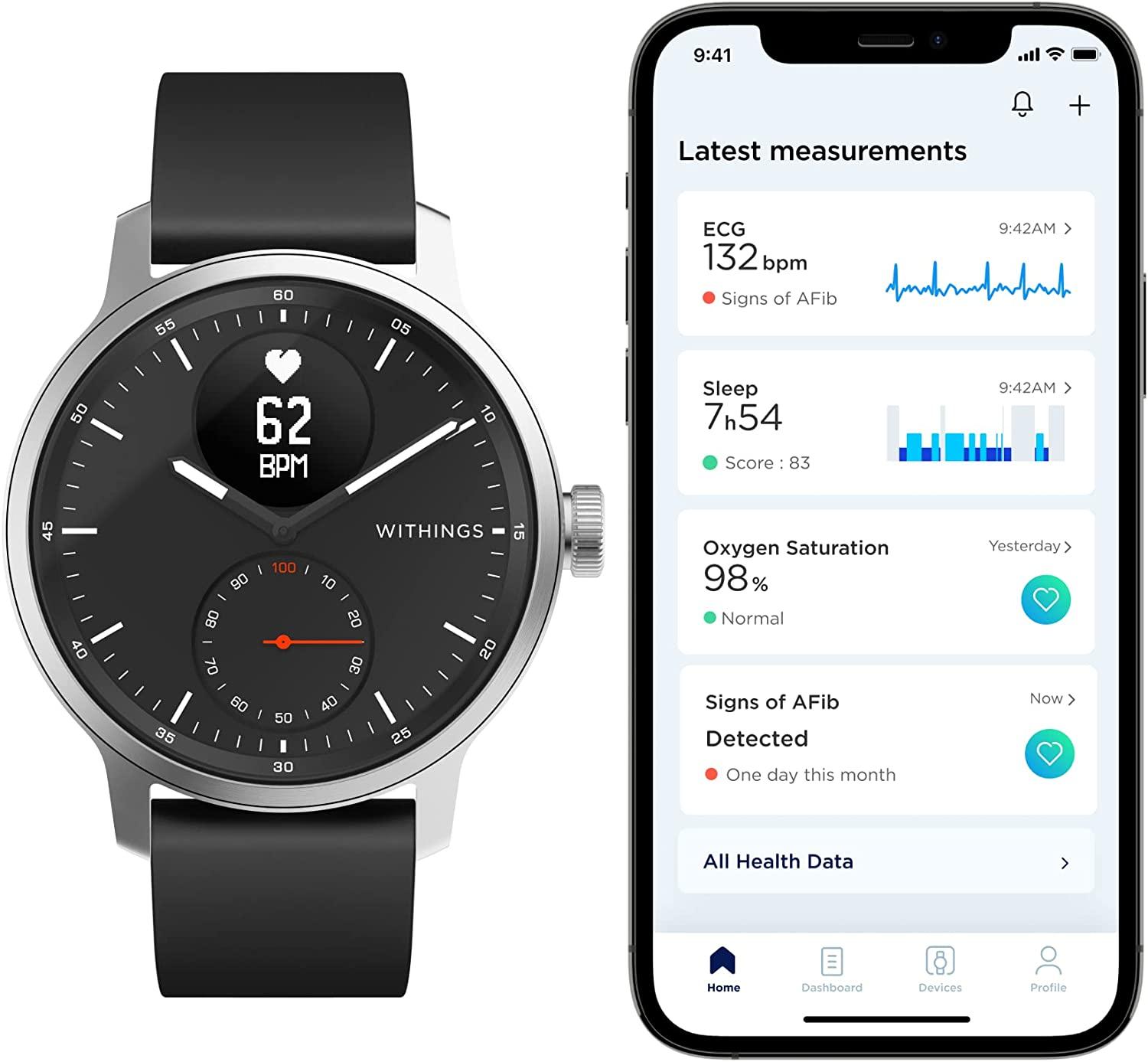 Withings Scanwatch - Smart Watch & Activity Tracker: Heart Monitor, Sleep  Tracker, Smart Notifications, Step Counter, Waterproof with 30-Day Battery