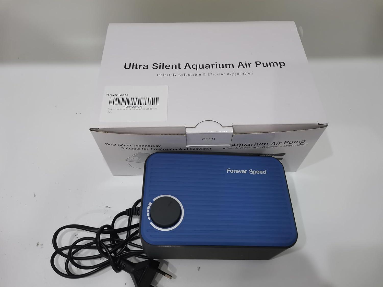 Forever Speed Aquariumluchtpomp, zeer stil, 8 W, 480 l/u, verstelbare zuurstofpomp met dubbele luchtgaten, meer zuurstof, luchtpomp voor aquaria met accessoires voor 80 tot 600 l