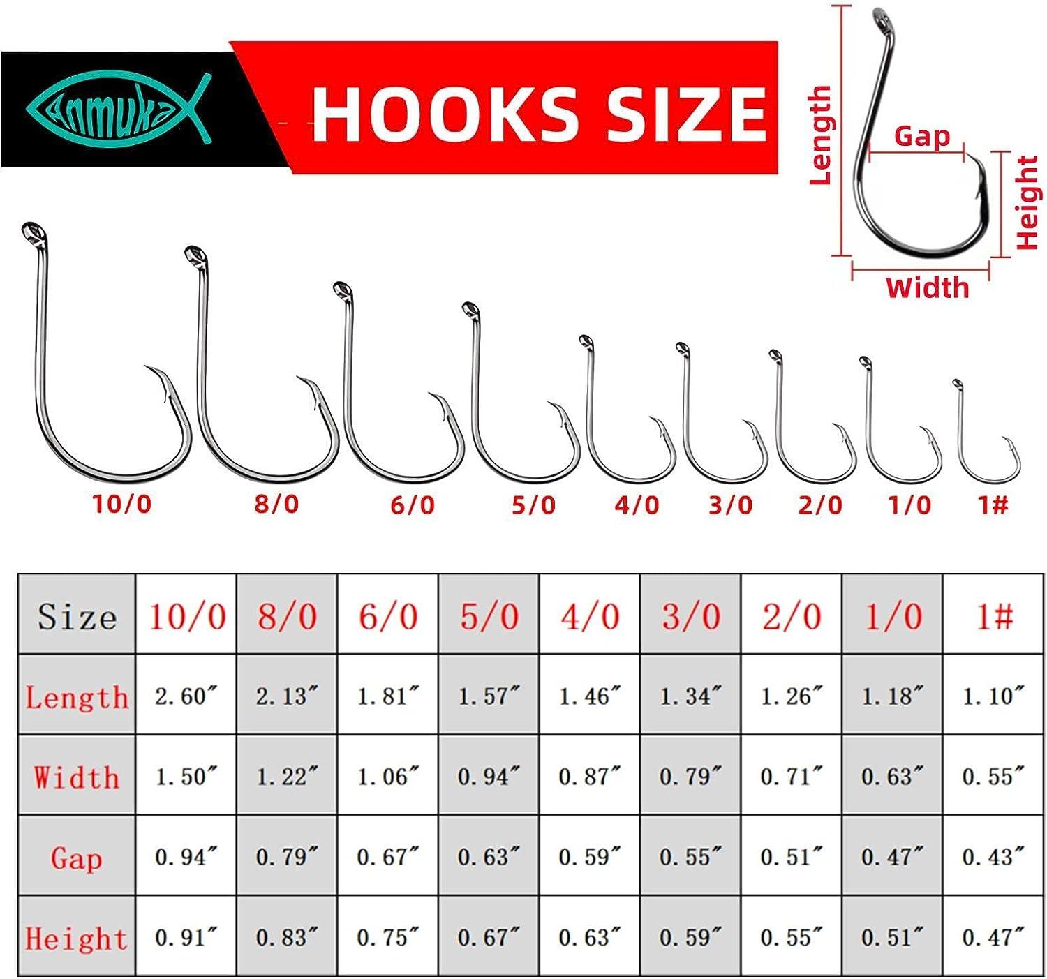 Fishing Hooks 2X Strong Circle Hook Offset Freshwater Saltwater Octopus  Catfish Bulk Fishing Hooks Set #1 1/0 2/0 3/0 4/0 5/0 6/0 8/0 BLACK-220PCS