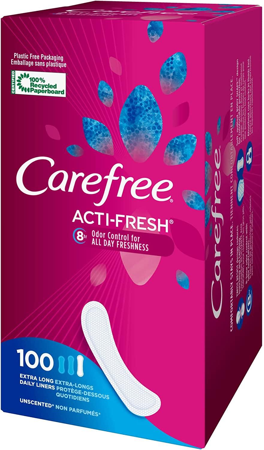 Carefree Acti-Fresh Pantiliners, Extra Long Flat, Unscented, 100 Count  (Pack of 1)