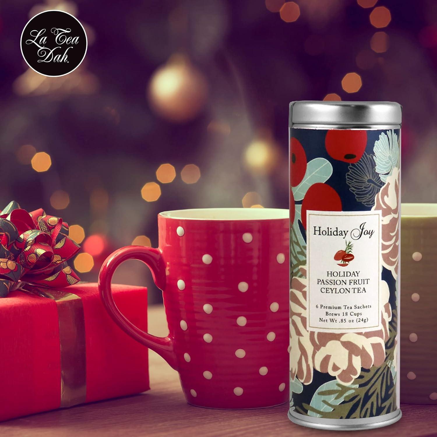 Poinsettia Christmas Tea Gift Basket by La Tea Dah Gourmet Tea Gift